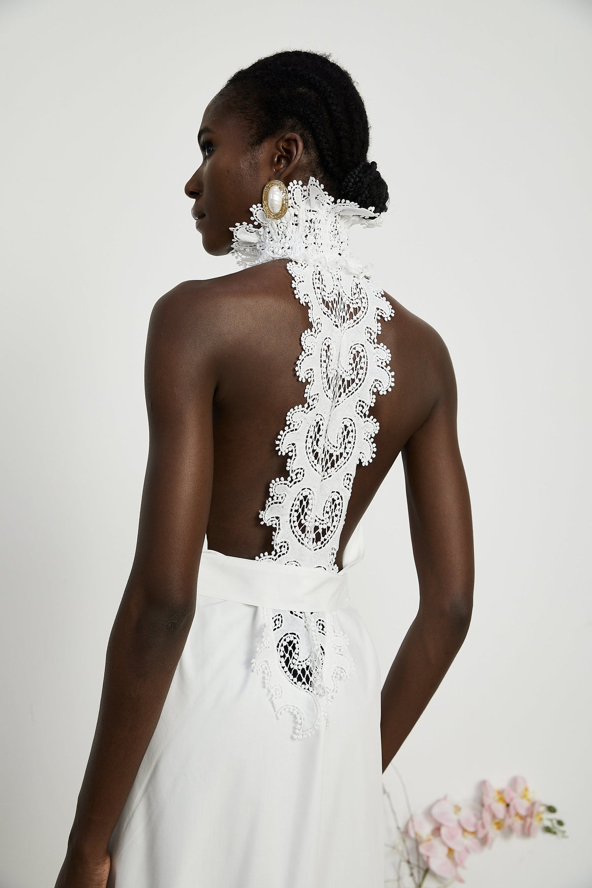 Neri white guipure-lace midi dress