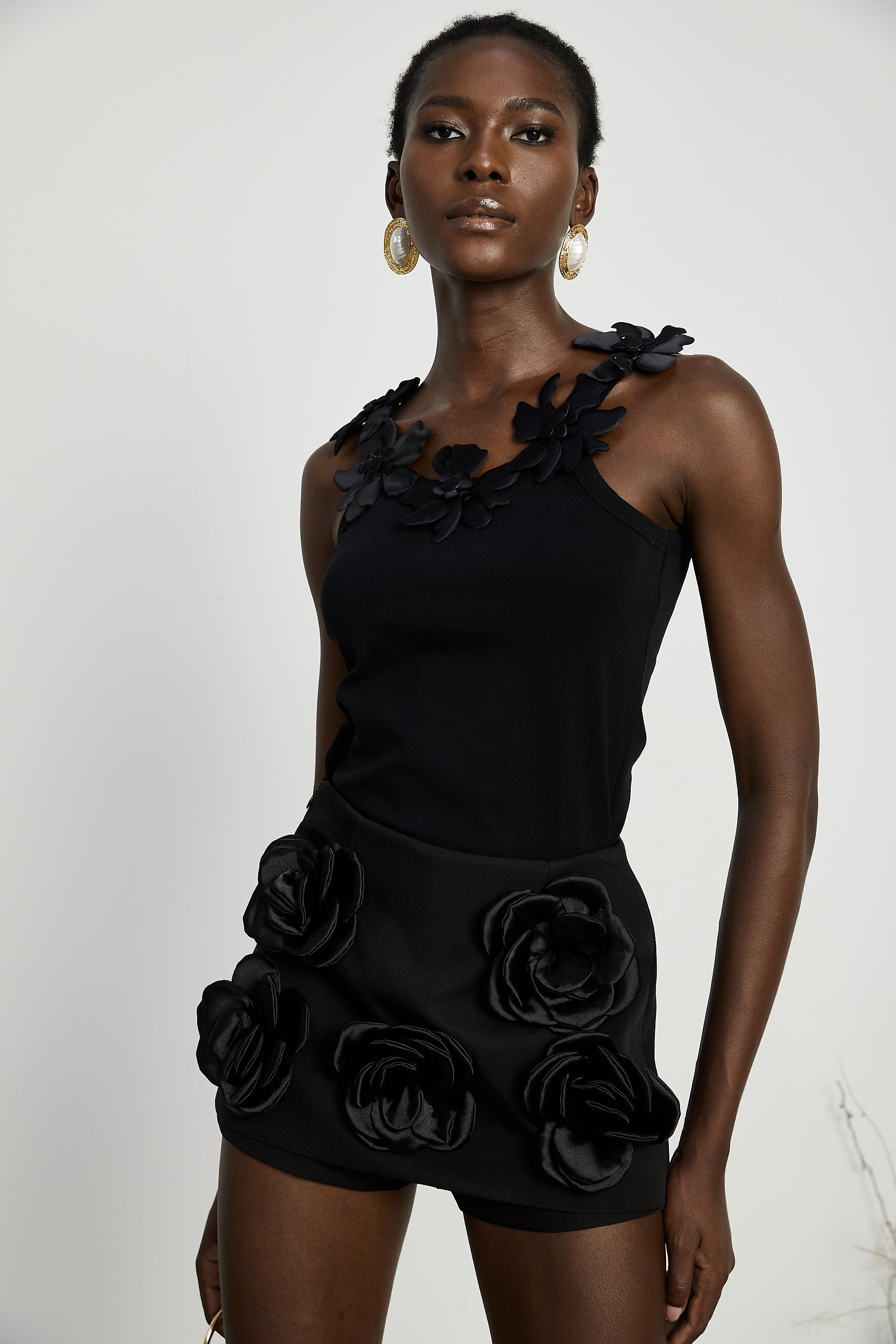 Nalini black faux-flower mini skirt