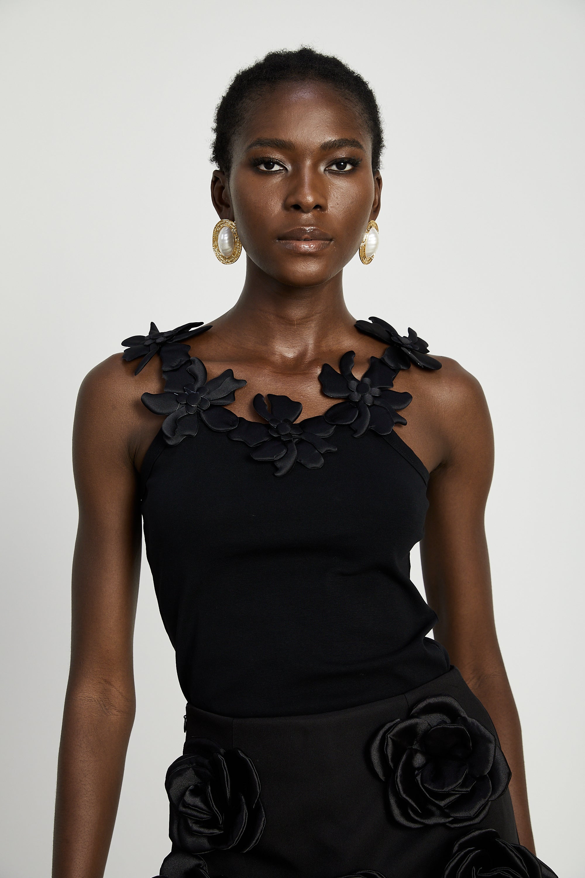 Nalini black faux-flower mini skirt