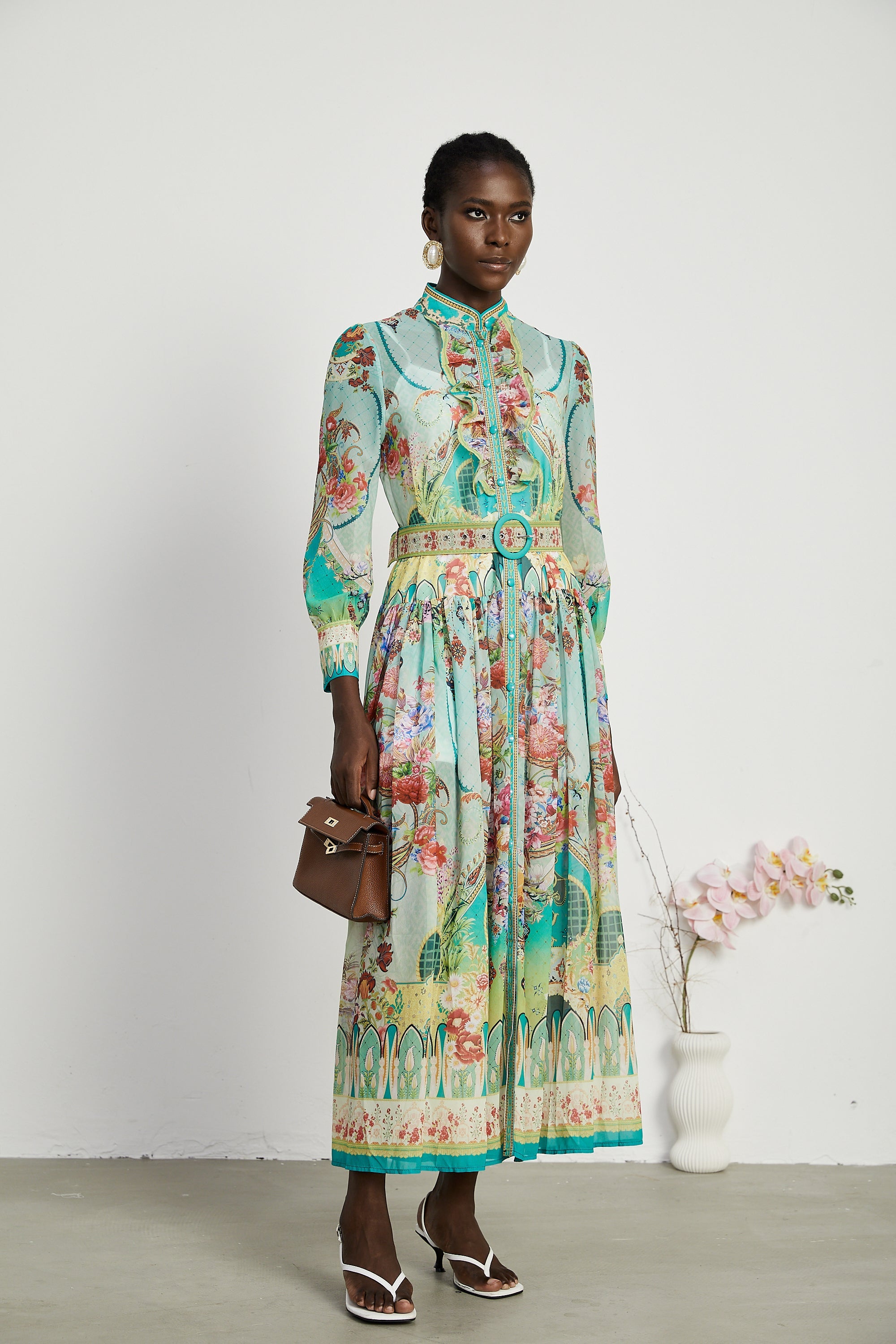 Juliette floral-print flounce-hem midi dress (US Only)