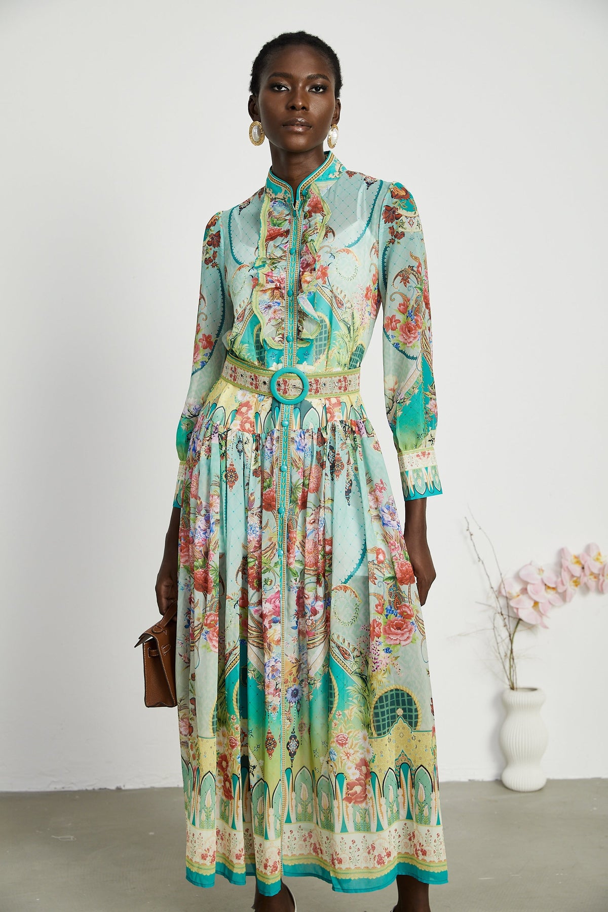 Juliette floral-print flounce-hem midi dress