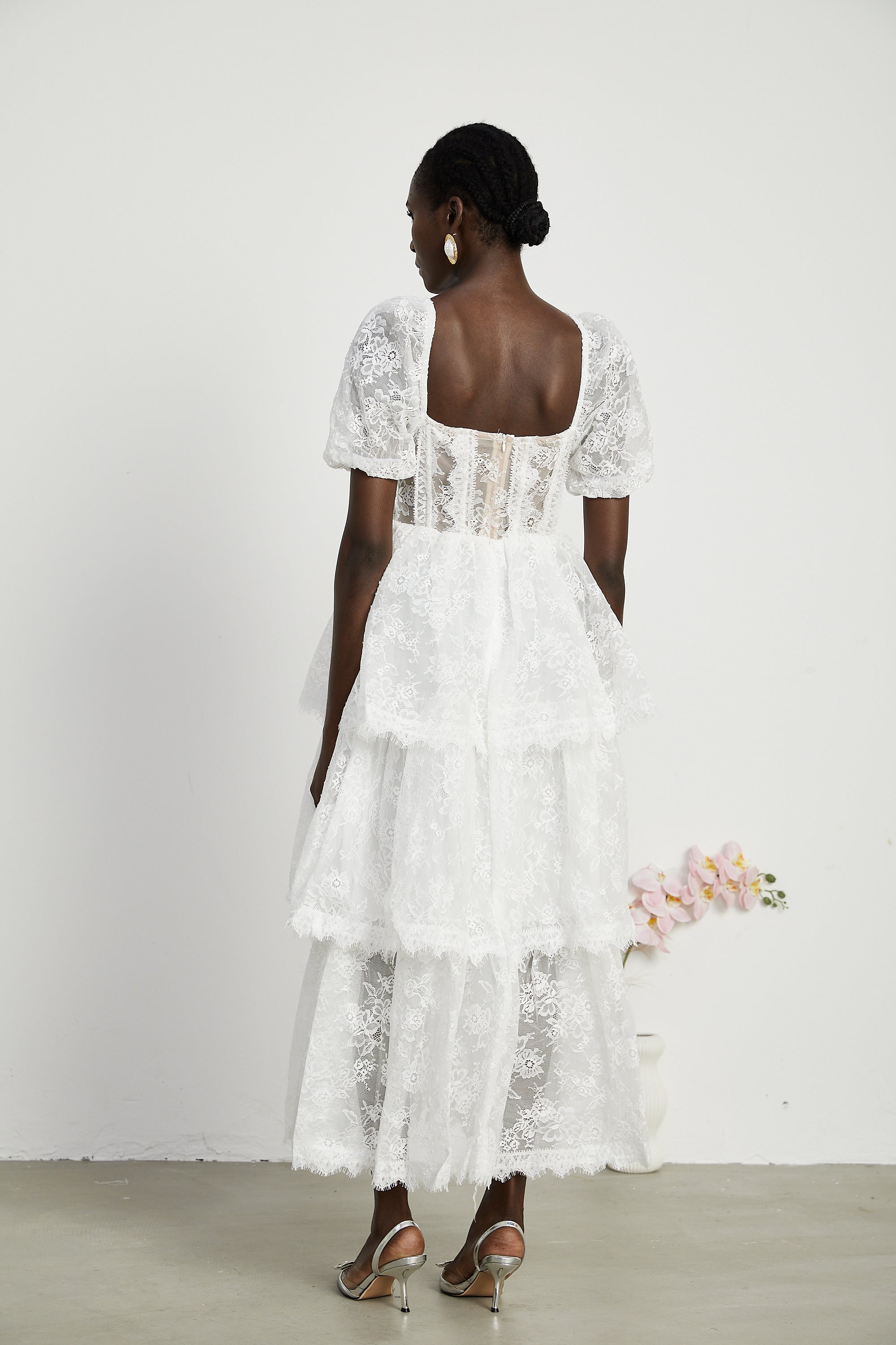 Mélisande layered lace-trim midi dress (US Only)
