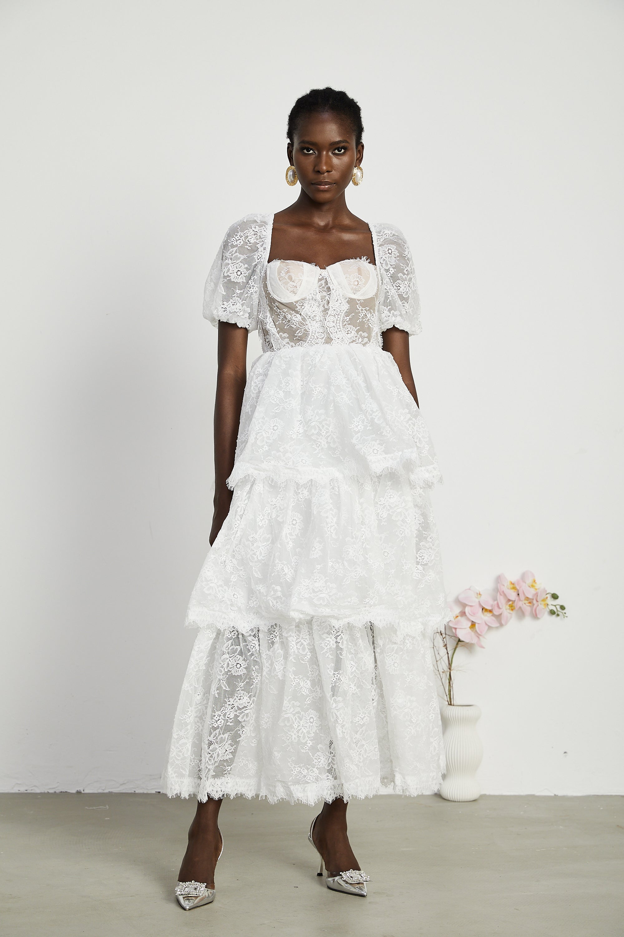 Mélisande layered lace-trim midi dress (US Only)
