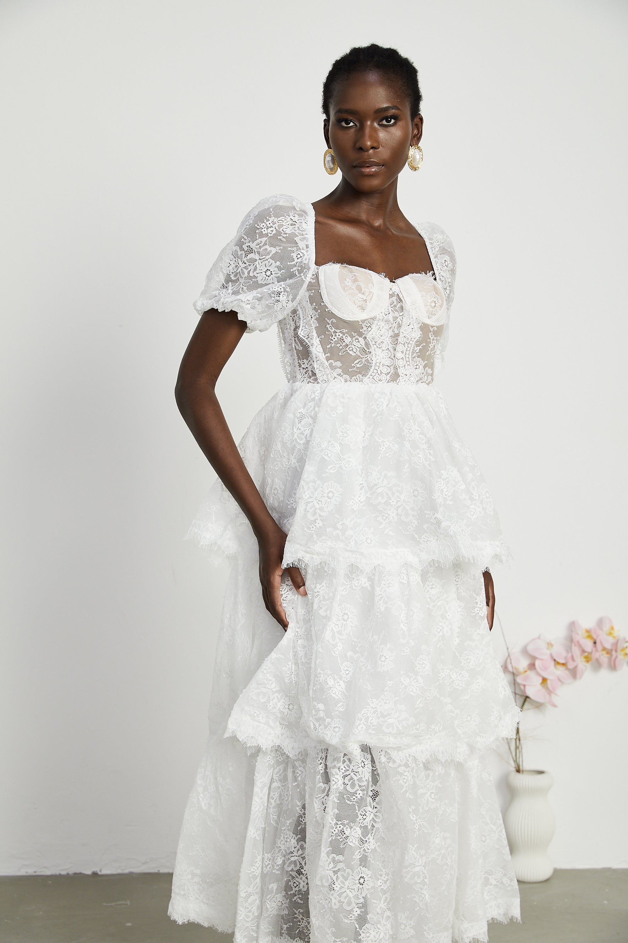 Mélisande layered lace-trim midi dress (US Only)