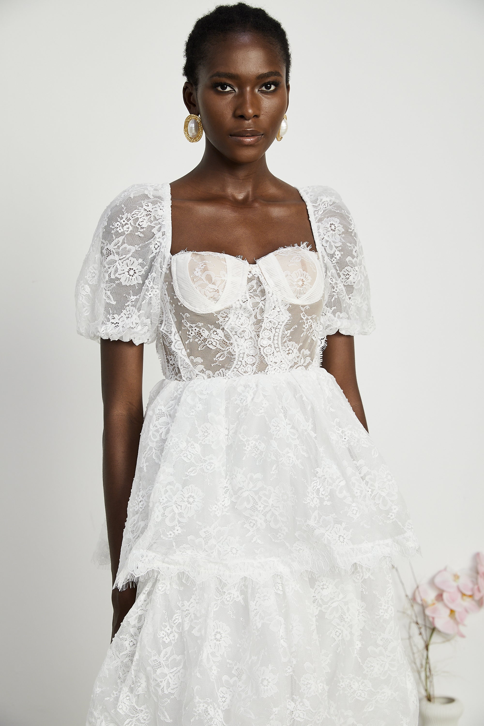Mélisande white lace tiered maxi dress