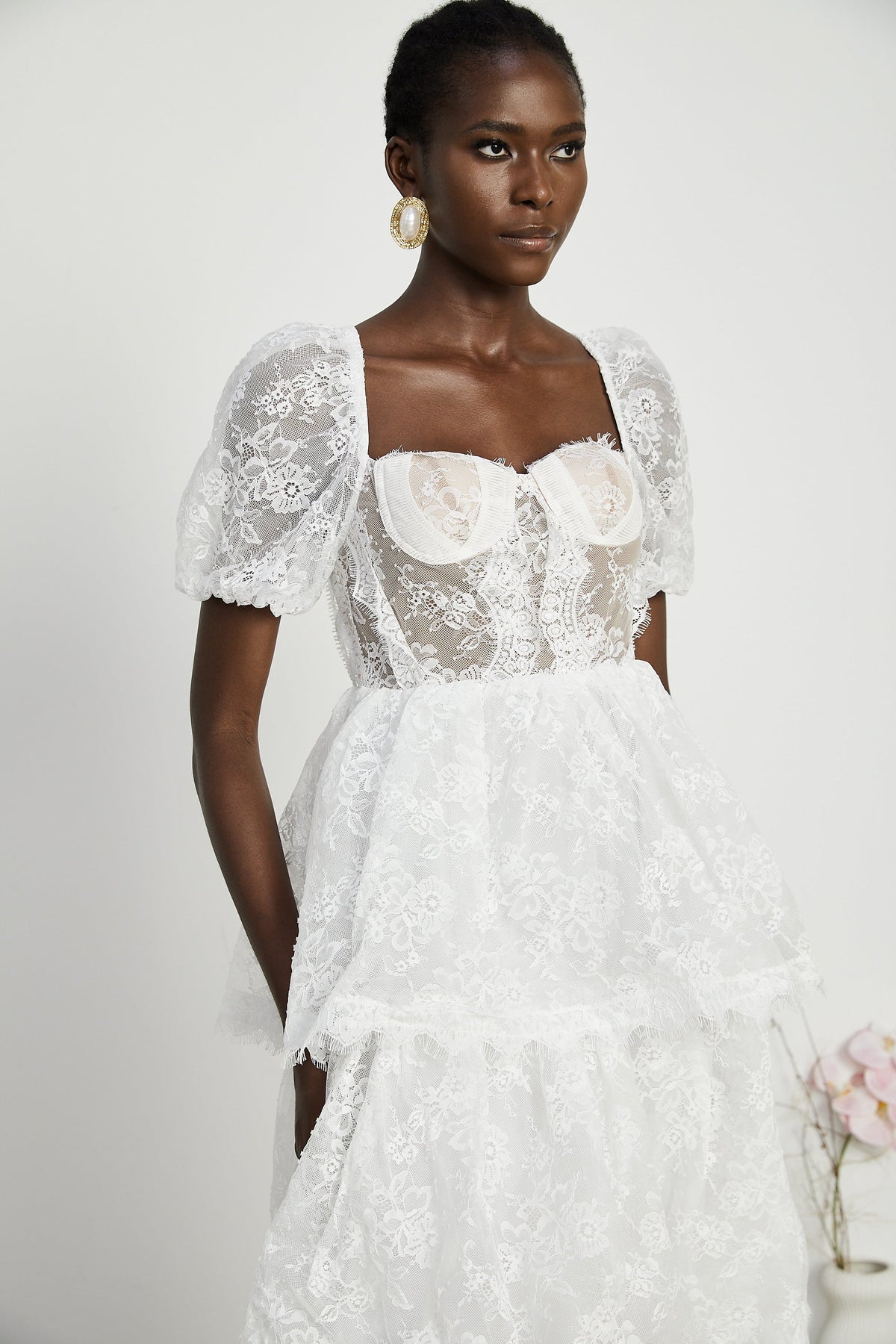 Mélisande white lace tiered maxi dress