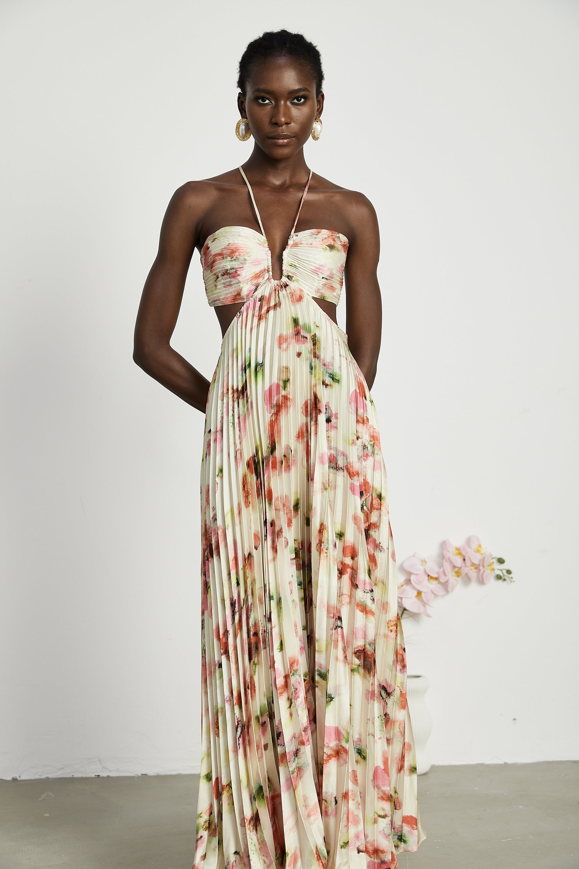 Andréa cut-out floral-print pleated maxi dress (Final Sale-US Only)