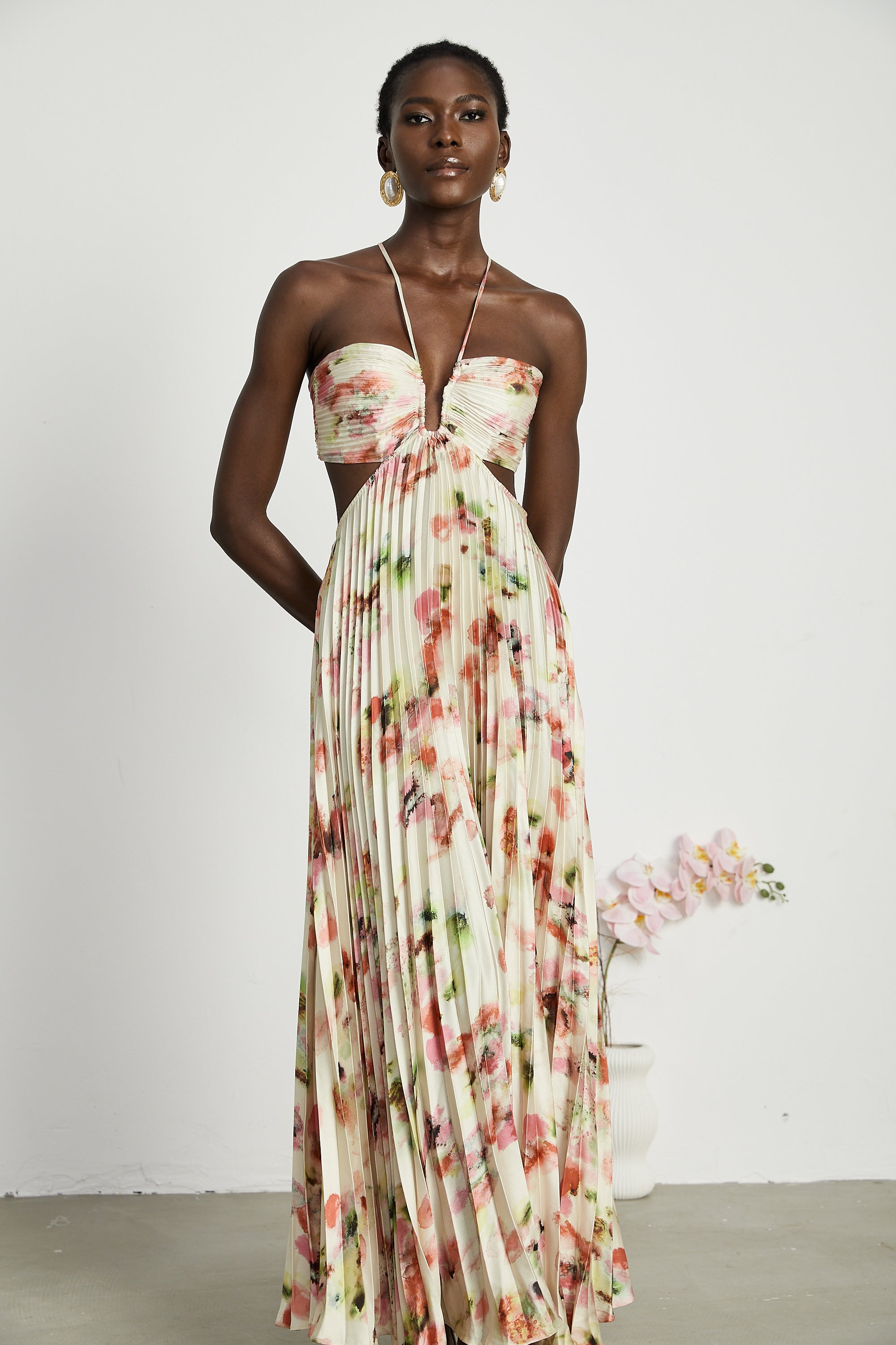 Andréa cut-out floral-print pleated maxi dress (Final Sale-US Only)