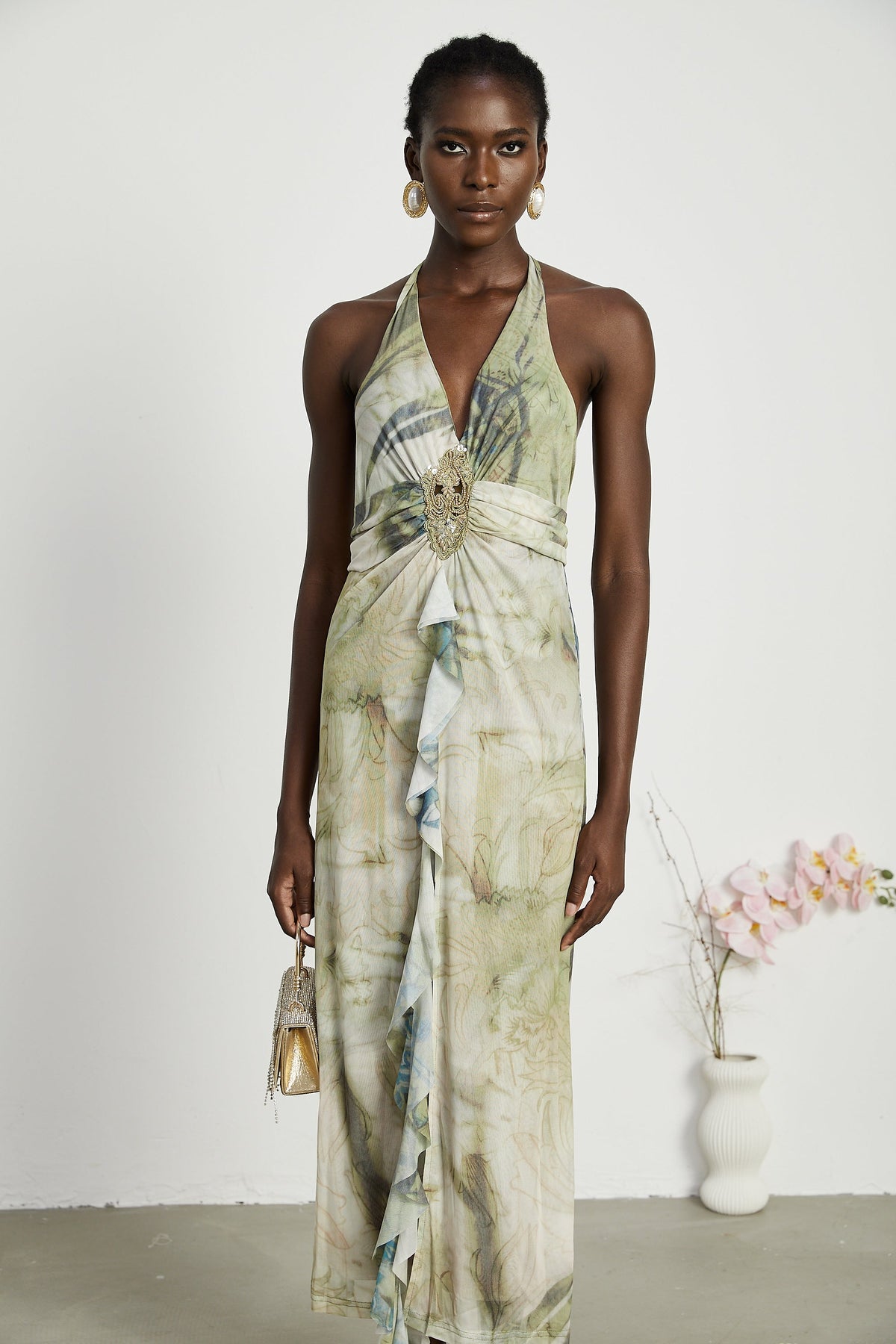 Éliane ombre-print halterneck midi dress