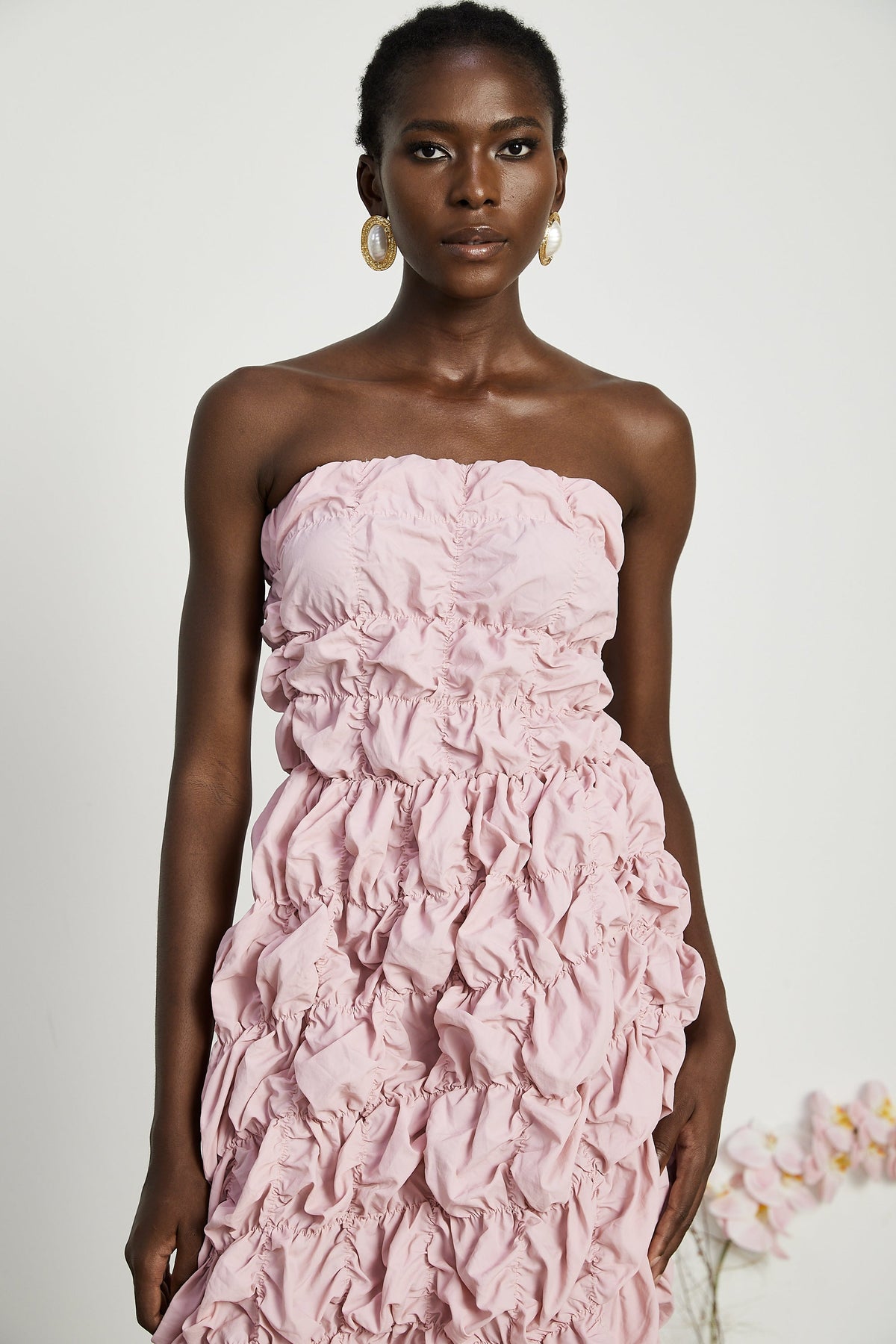 Aurore puffed pleated midi dress - Pink