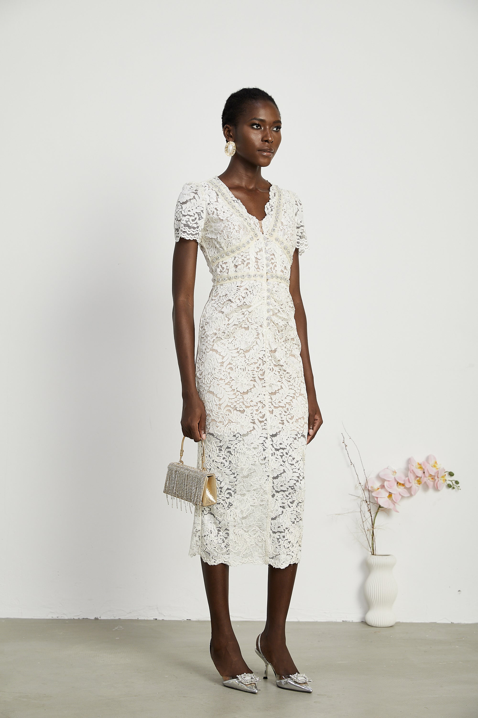 Kalena embellished lace midi dress (Final Sale-US Only)