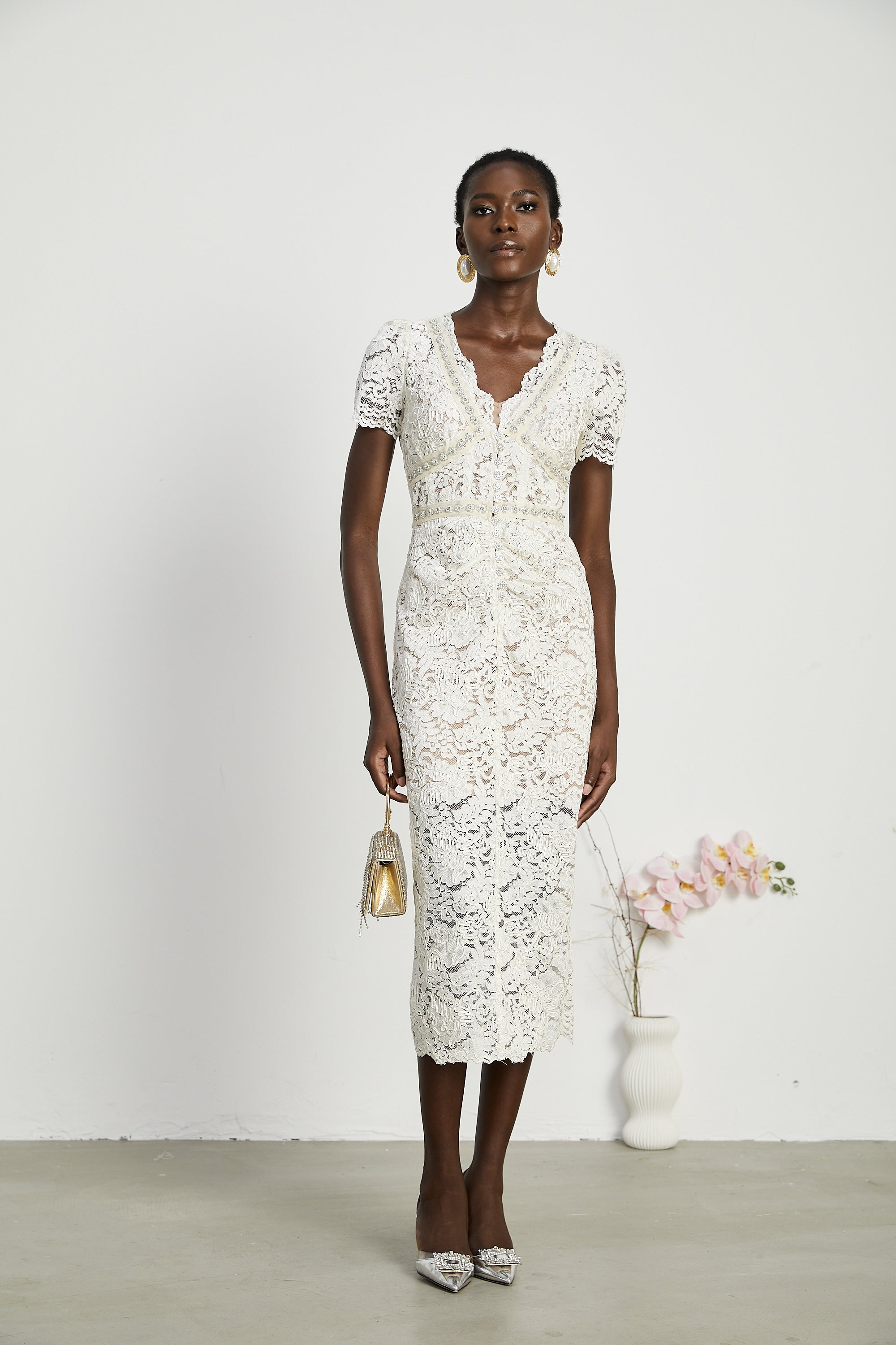 Kalena embellished lace midi dress (Final Sale-US Only)