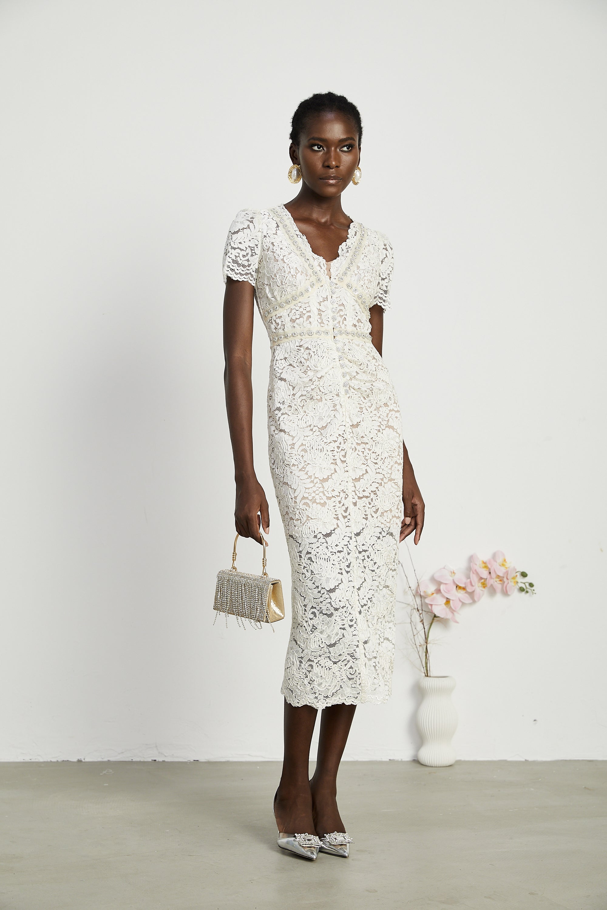 Kalena embellished lace midi dress (Final Sale-US Only)