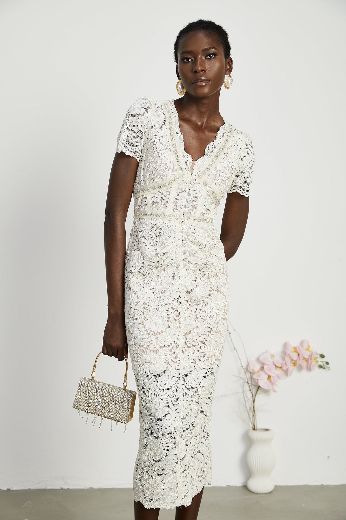 Kalena embellished lace midi dress (Final Sale-US Only)