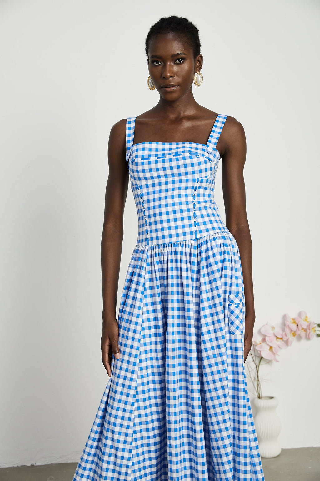 Dorothy Checkered Gingham Tie Gingham Blue And White Dress Dorothy Midi Dress  Blue Gingham XL