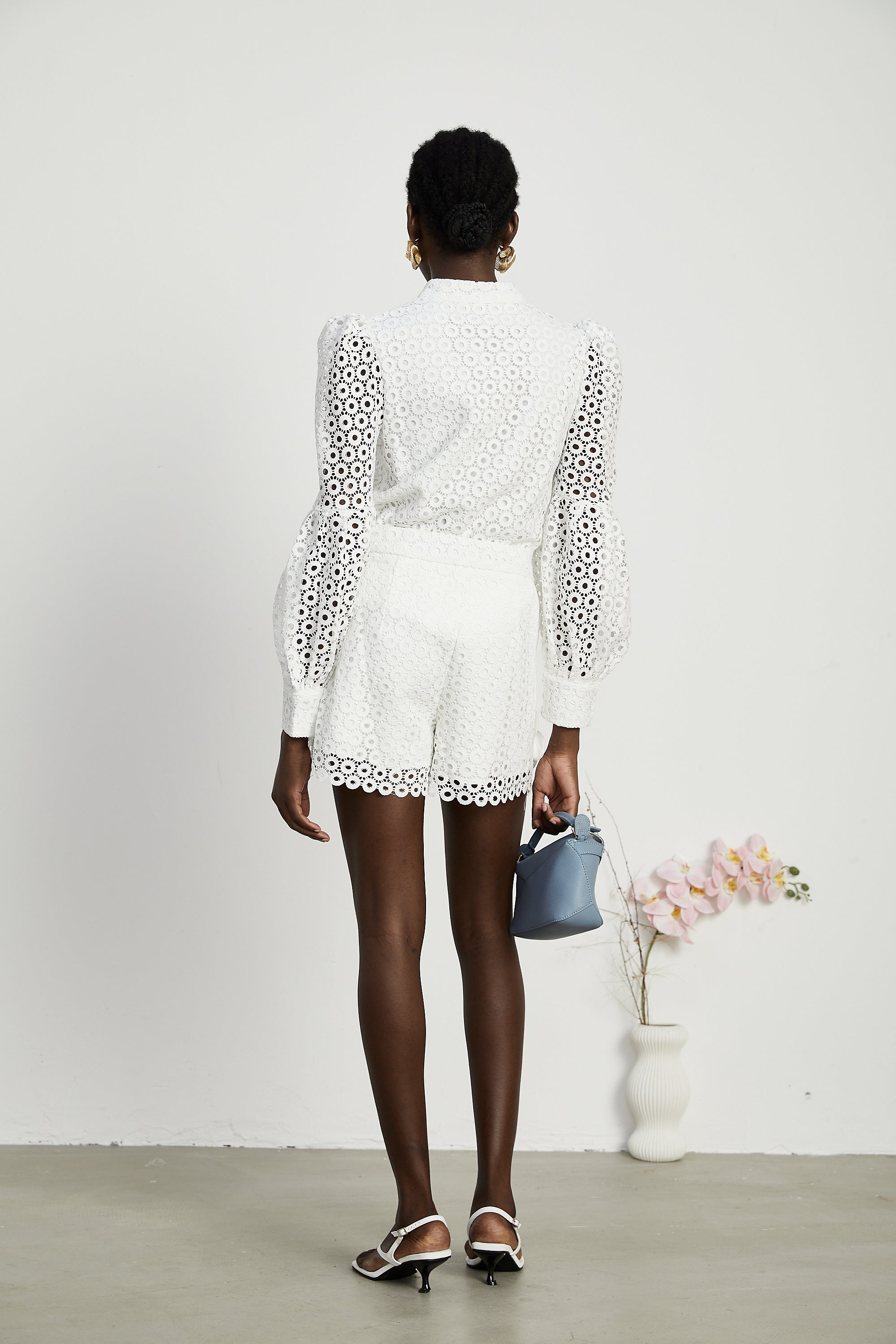 Calla faux-flower cut-out blouse & shorts matching set (Final Sale)