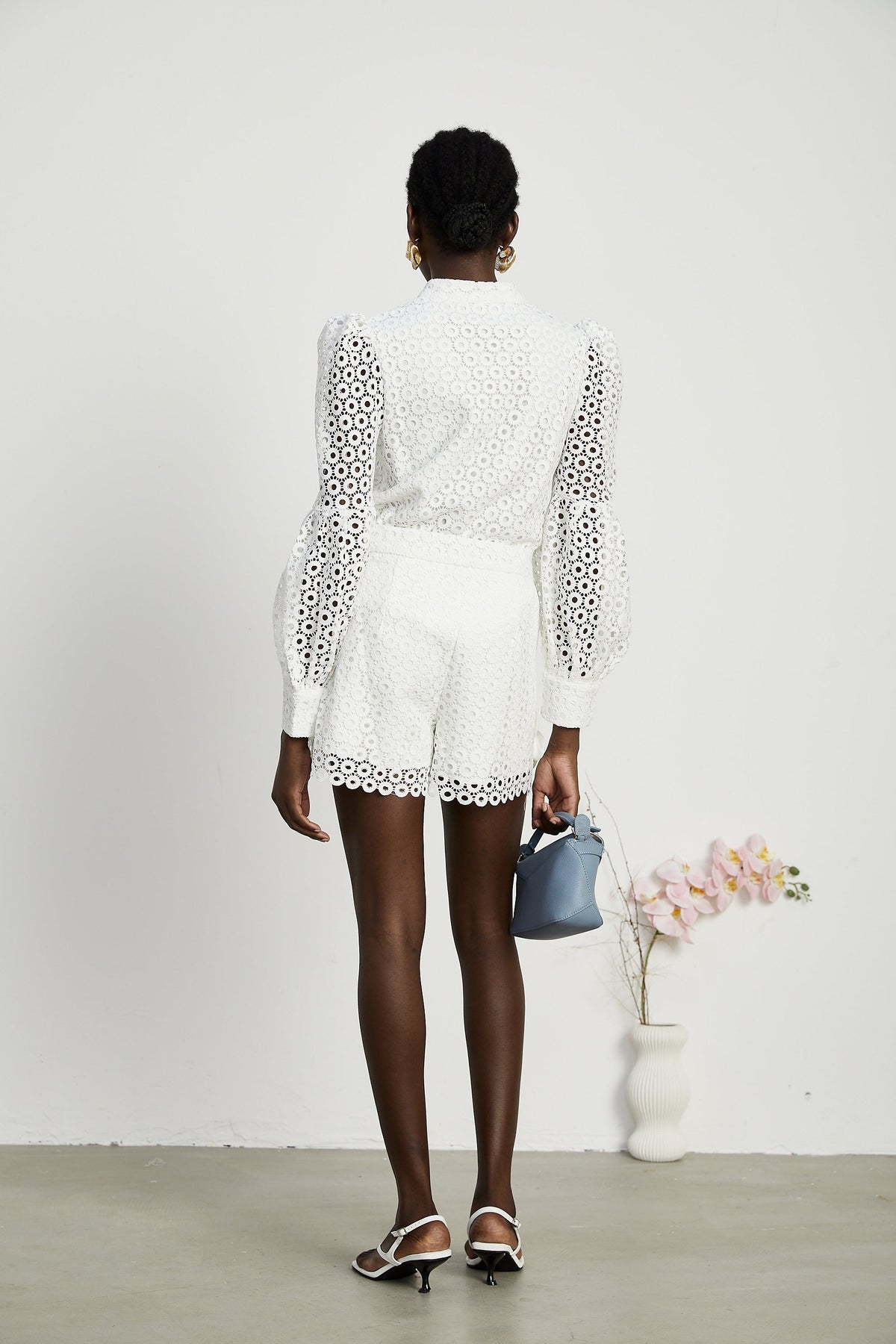 Calla faux-flower cut-out blouse & shorts matching set (Final Sale)