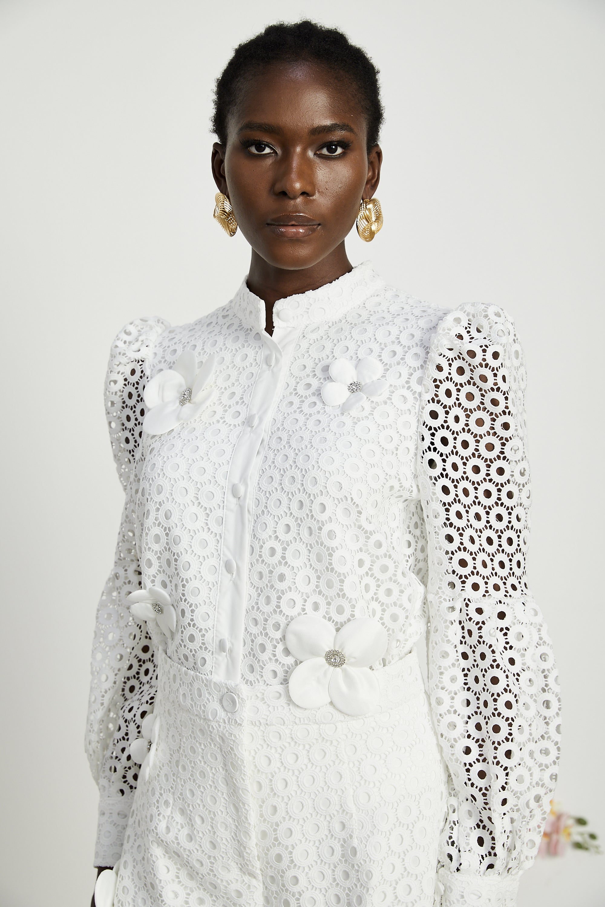 Calla faux-flower cut-out blouse & shorts matching set (Final Sale)