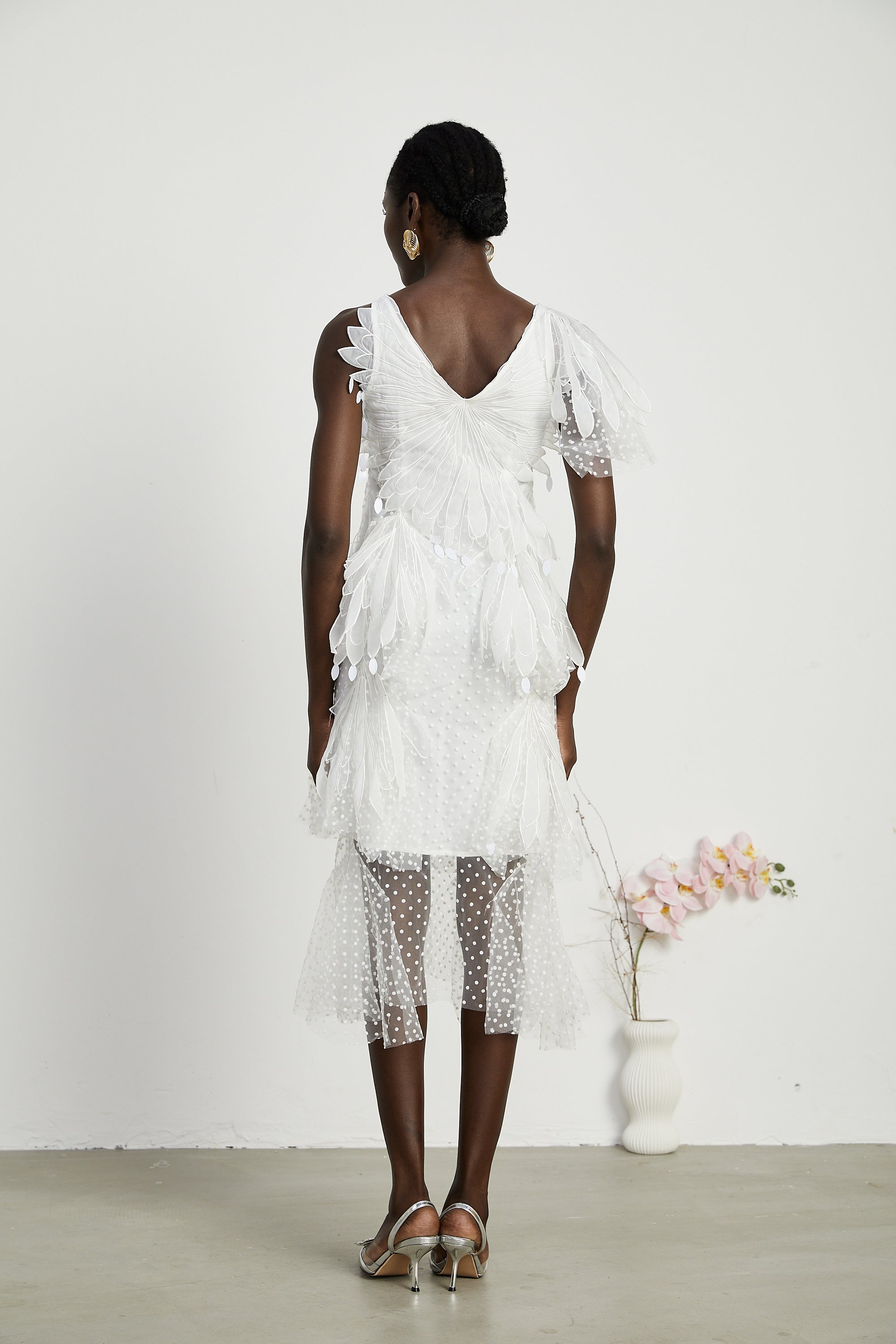 Solène faux-feather pleated midi dress (US Only)