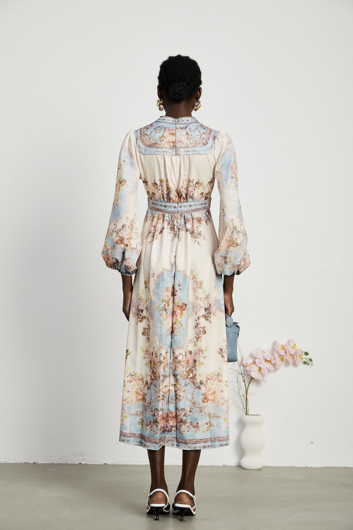 Camille floral-print long-sleeve boho dress