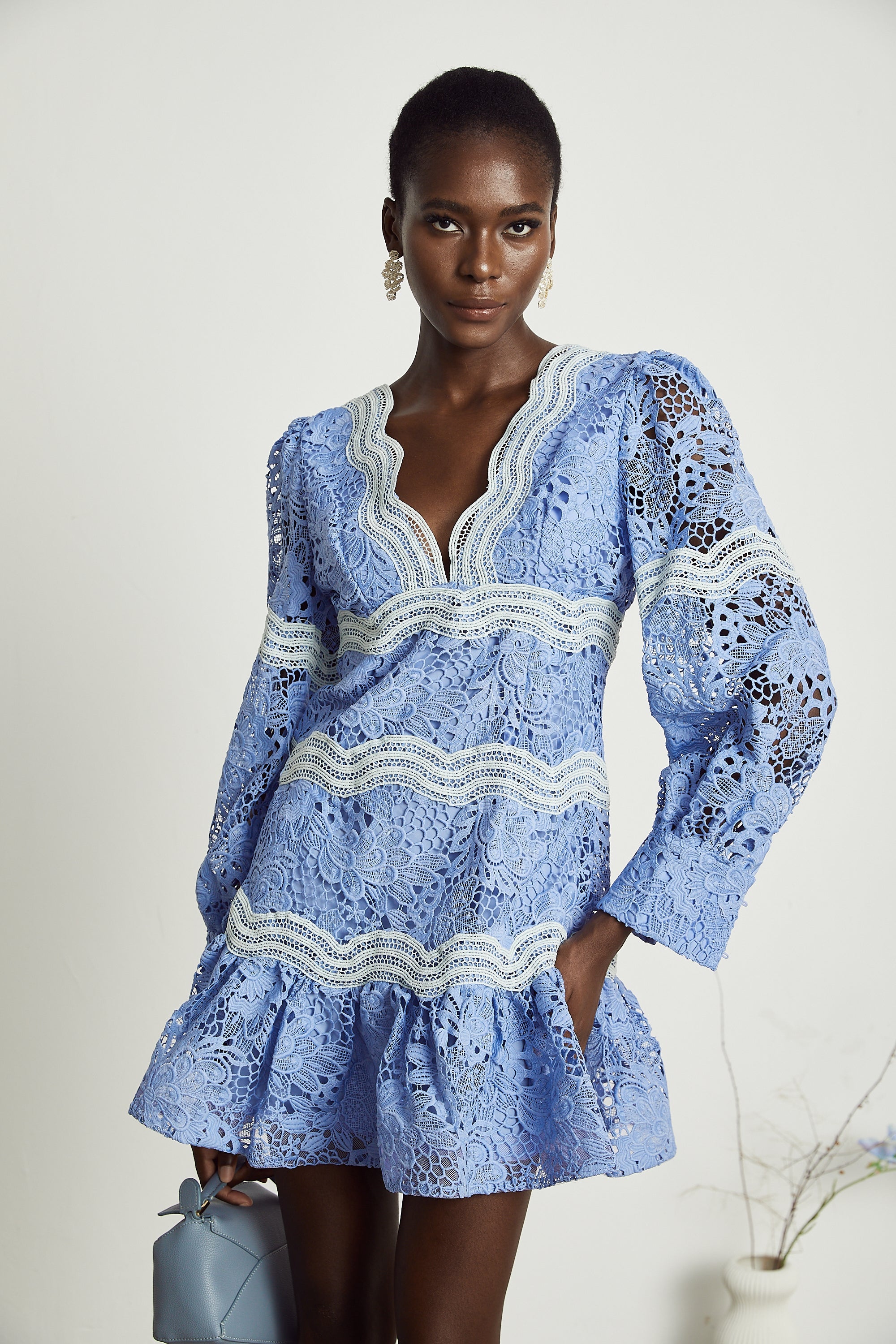 Gaëlle V-neck floral embroidered mini dress (Final Sale-US Only)