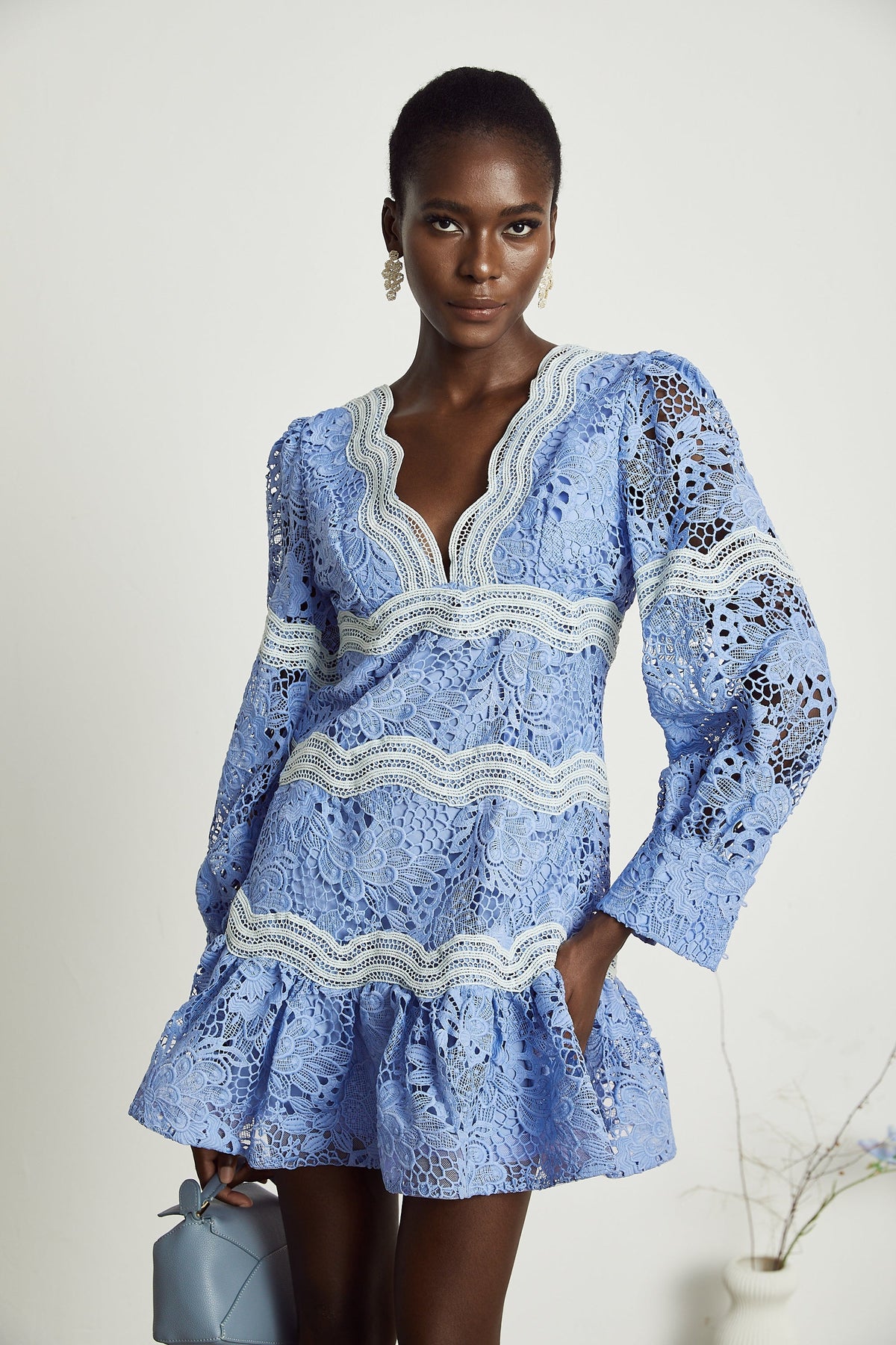 Gaëlle V-neck floral embroidered mini dress (Final Sale-US Only)