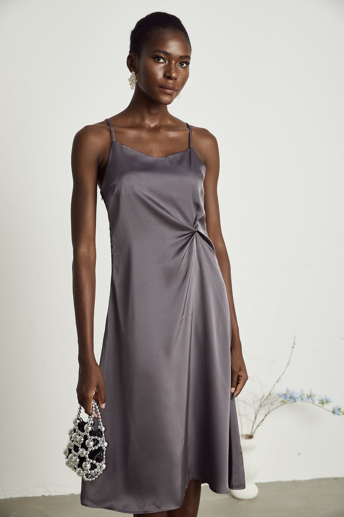 Laria twist-detail satin midi dress