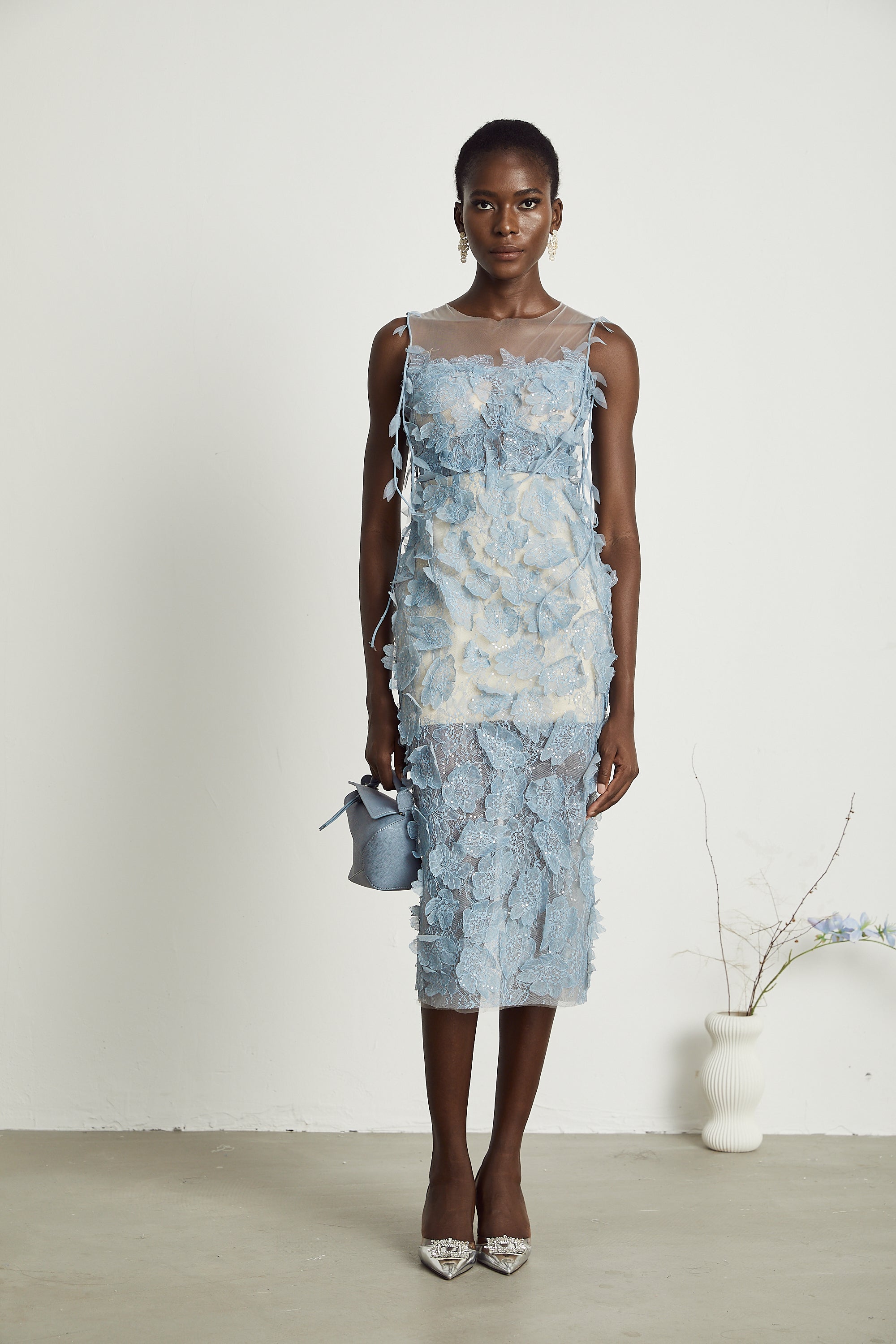 Olessia faux-flower lace midi dress (US Only)