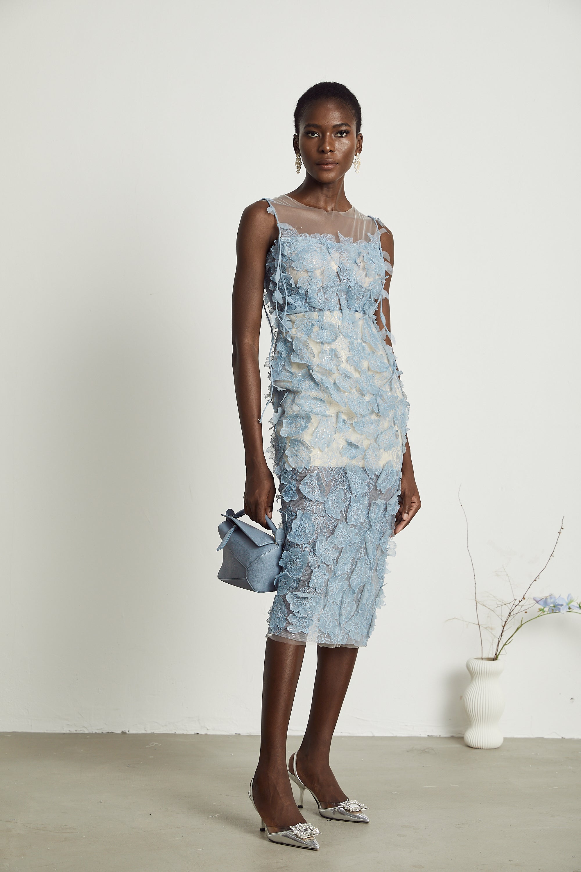 Olessia faux-flower lace midi dress (US Only)