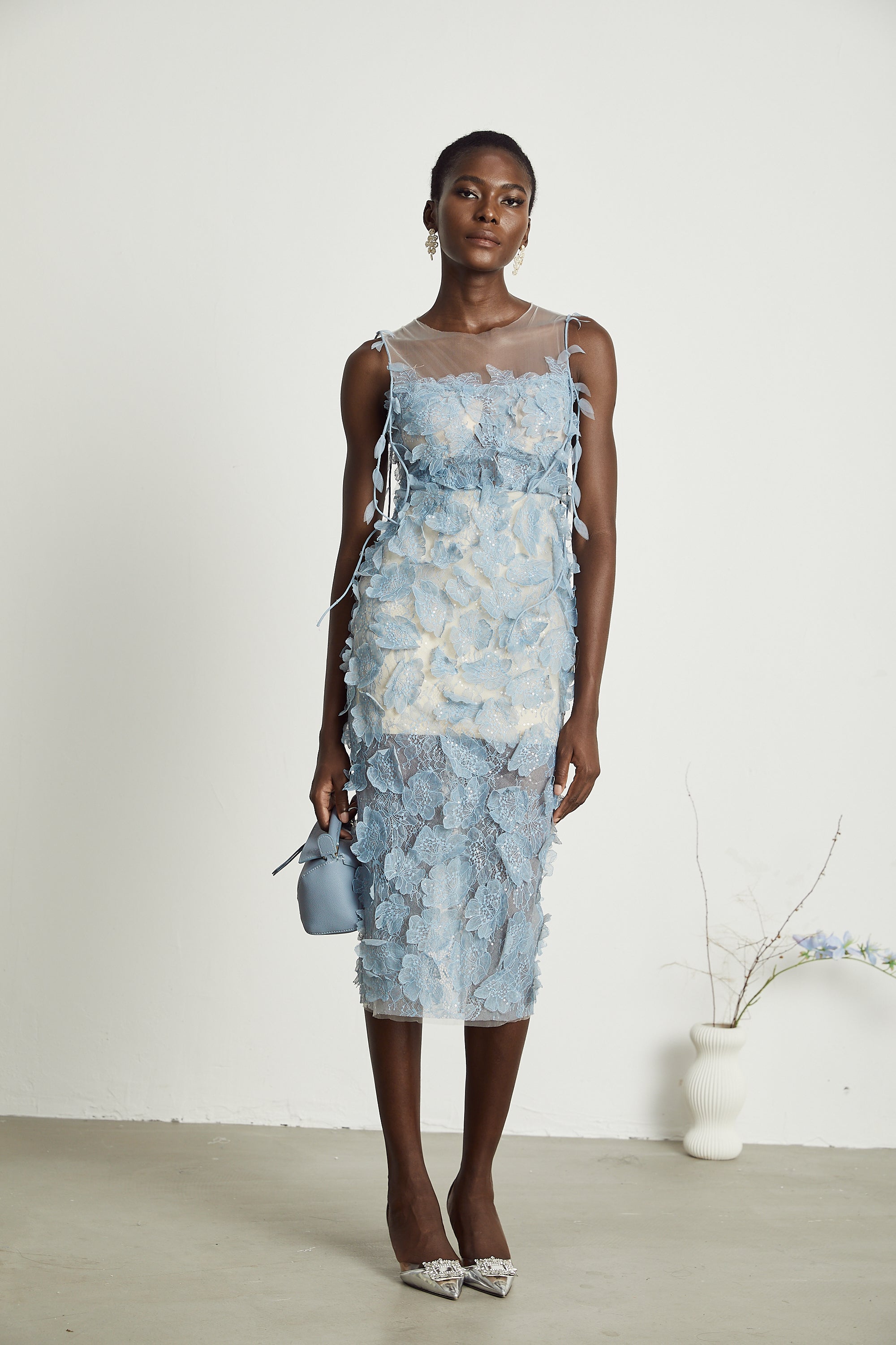 Olessia faux-flower lace midi dress (US Only)