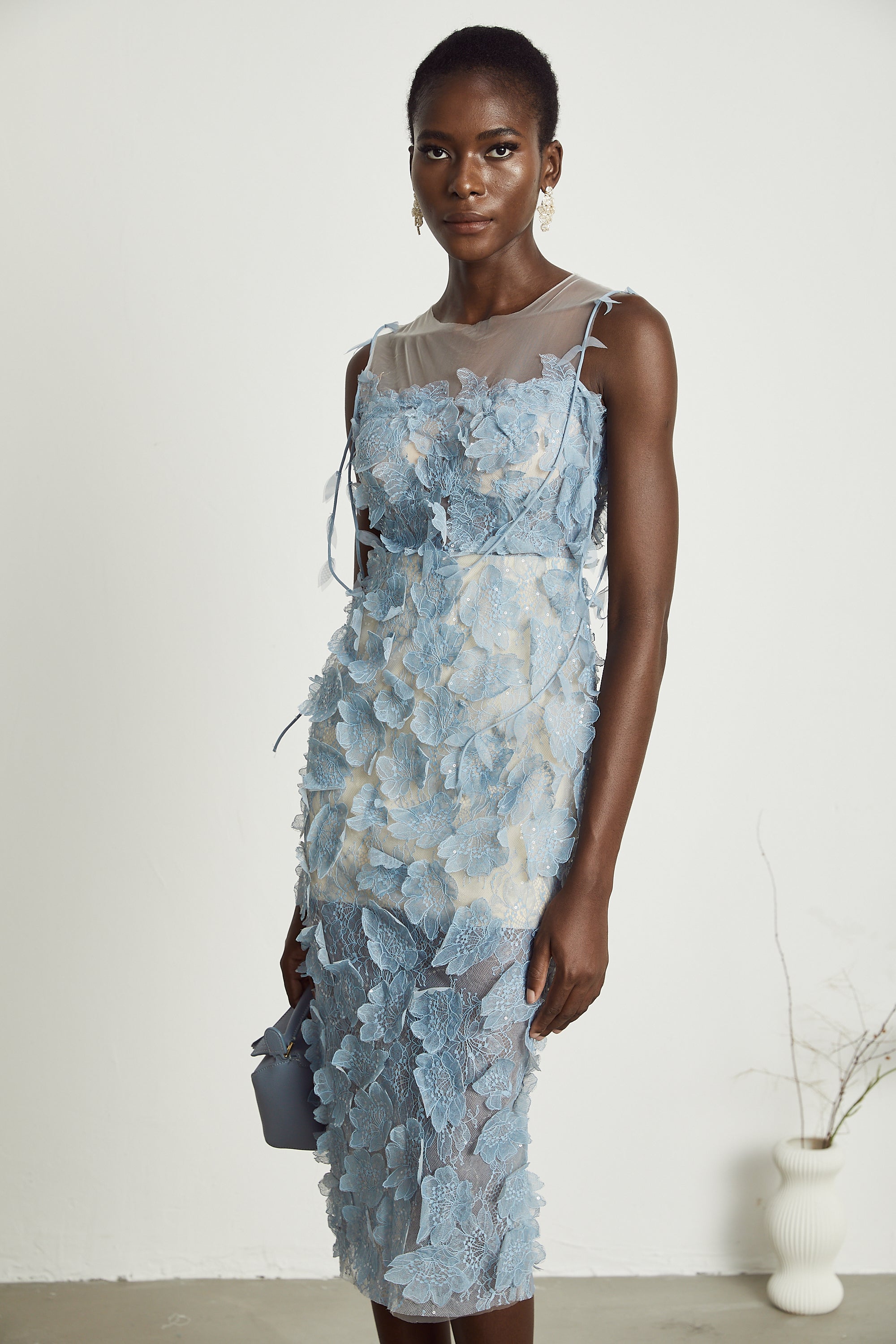 Olessia faux-flower lace midi dress (US Only)