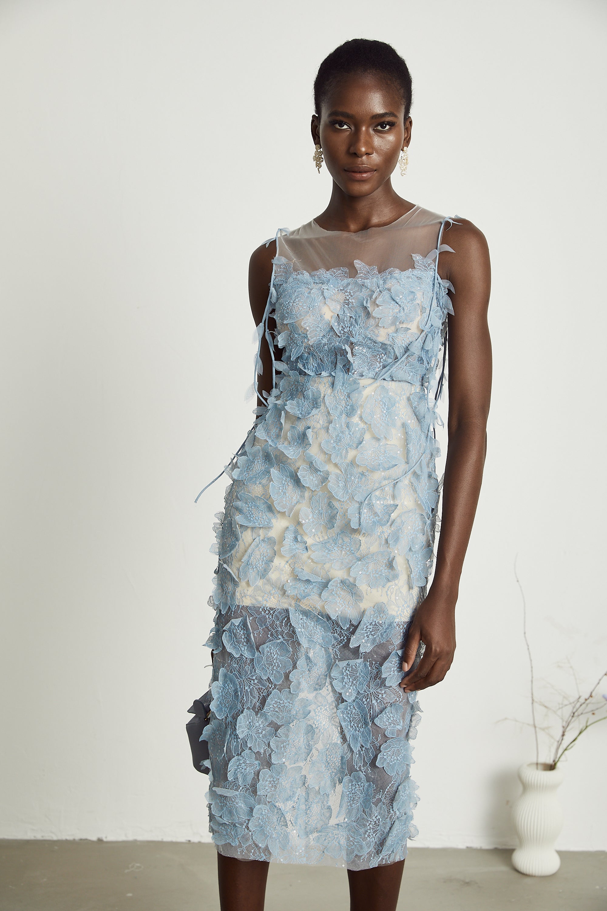Olessia faux-flower lace midi dress (US Only)