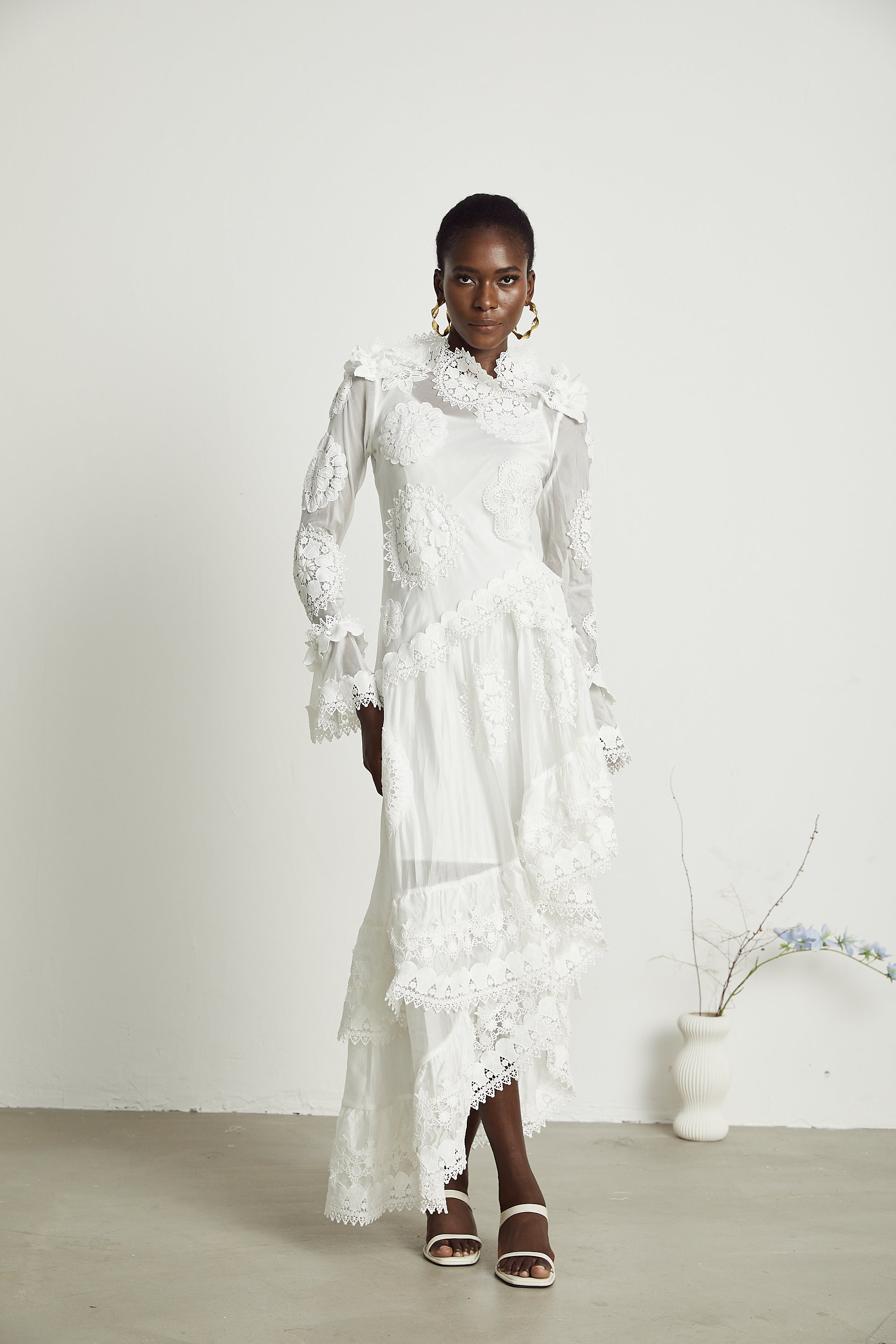 Renée lace floral-embroidered semi-sheer midi dress (US Only)