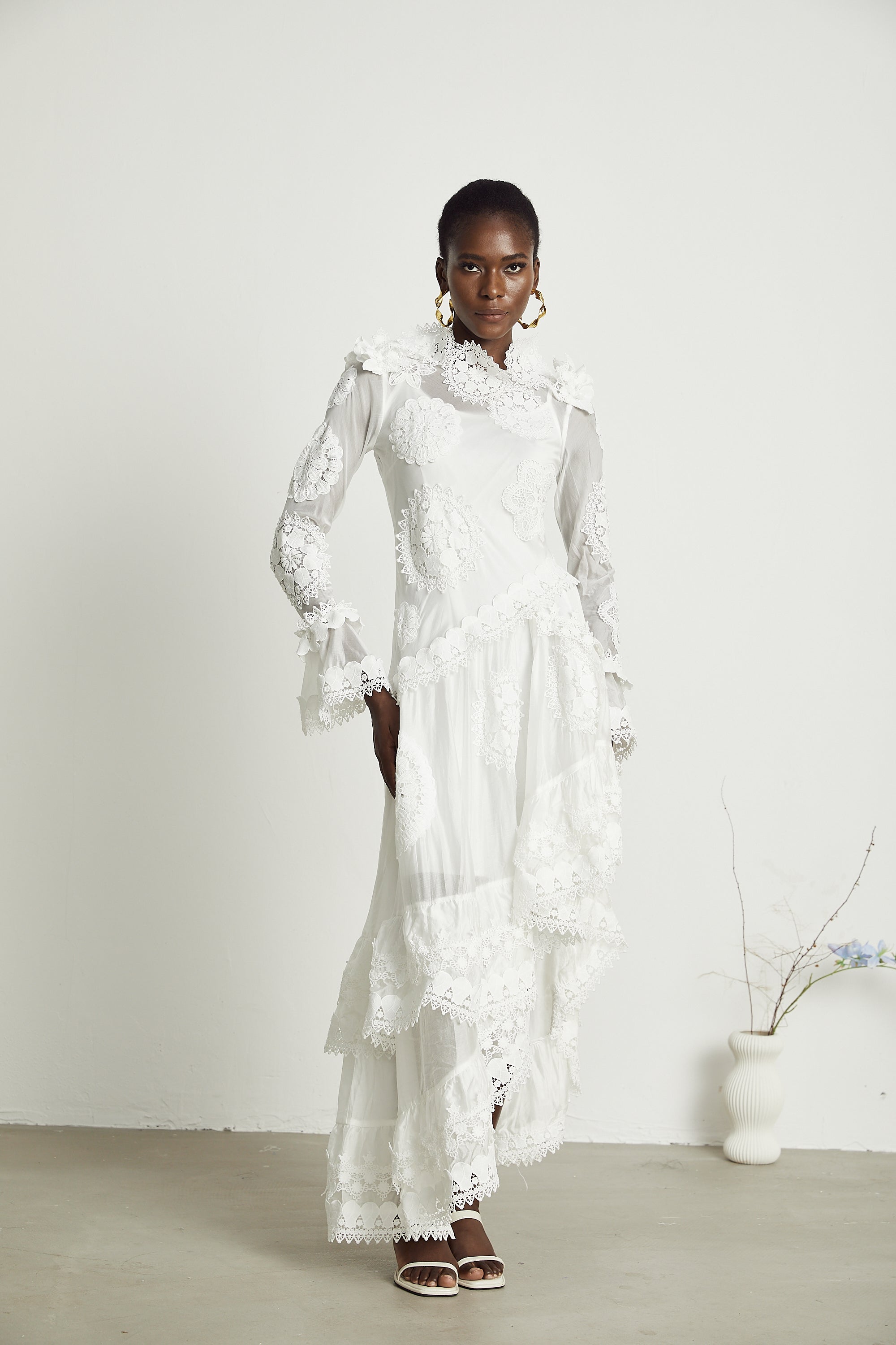 Renée lace floral-embroidered semi-sheer midi dress (US Only)