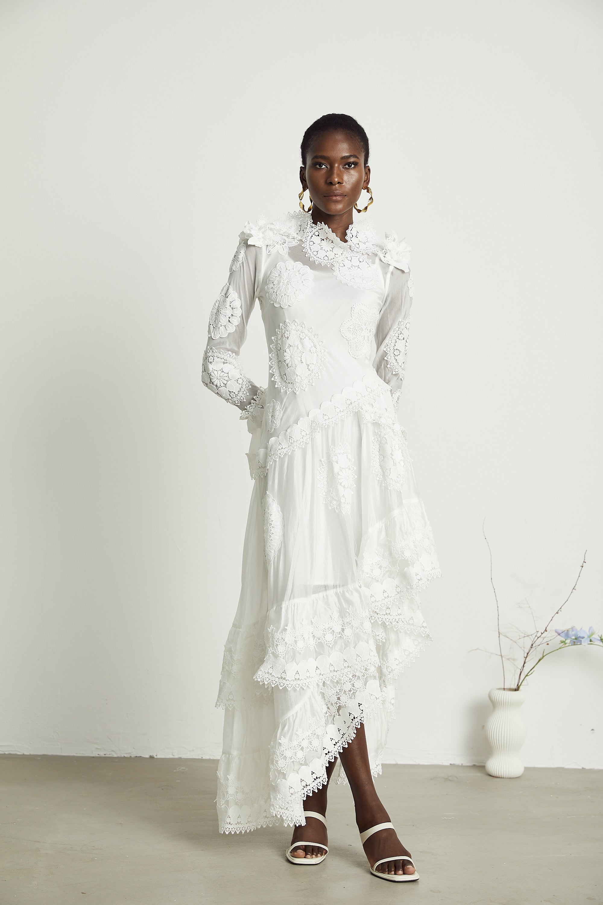 Renée lace floral-embroidered semi-sheer midi dress (US Only)