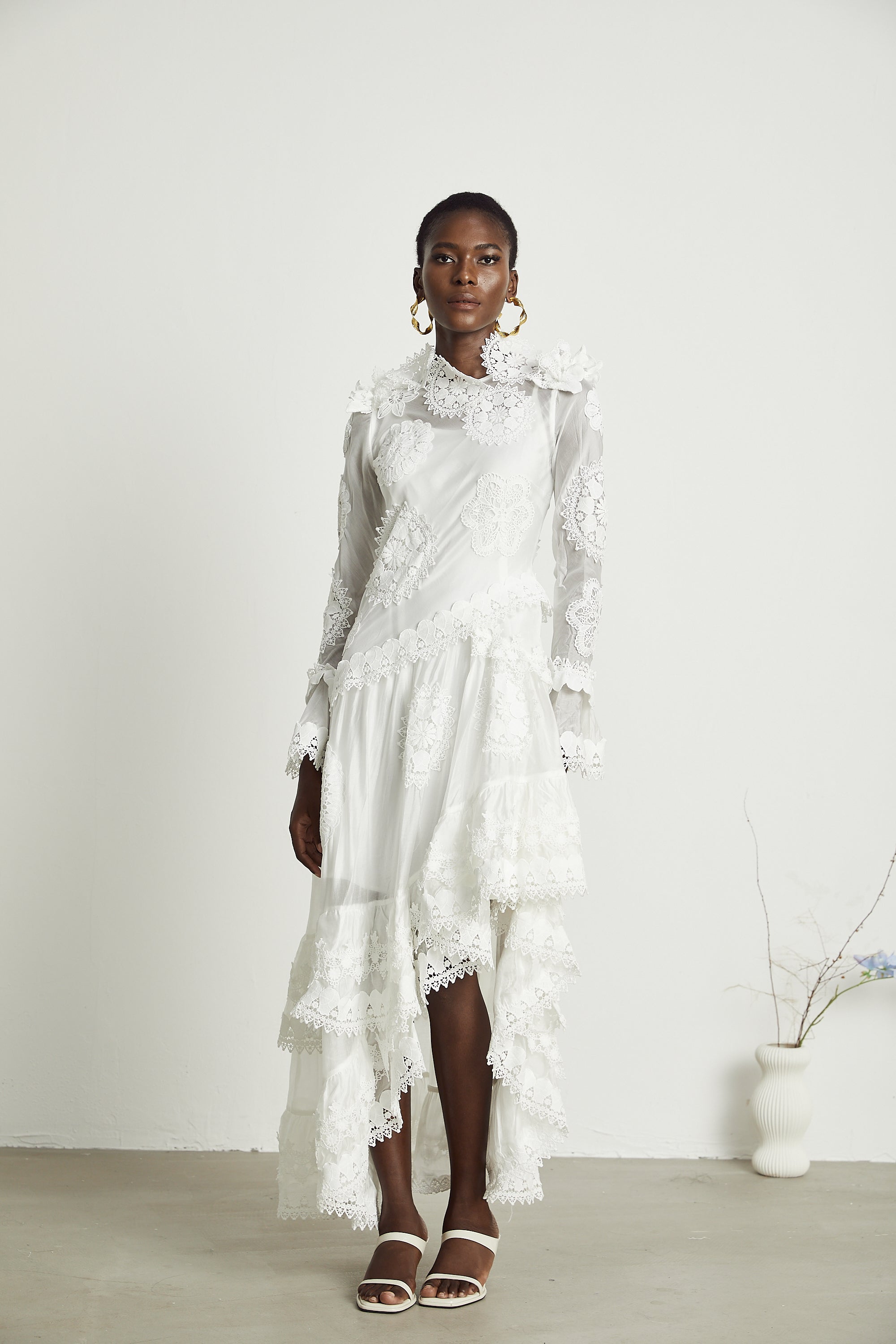 Renée lace floral-embroidered semi-sheer midi dress (US Only)