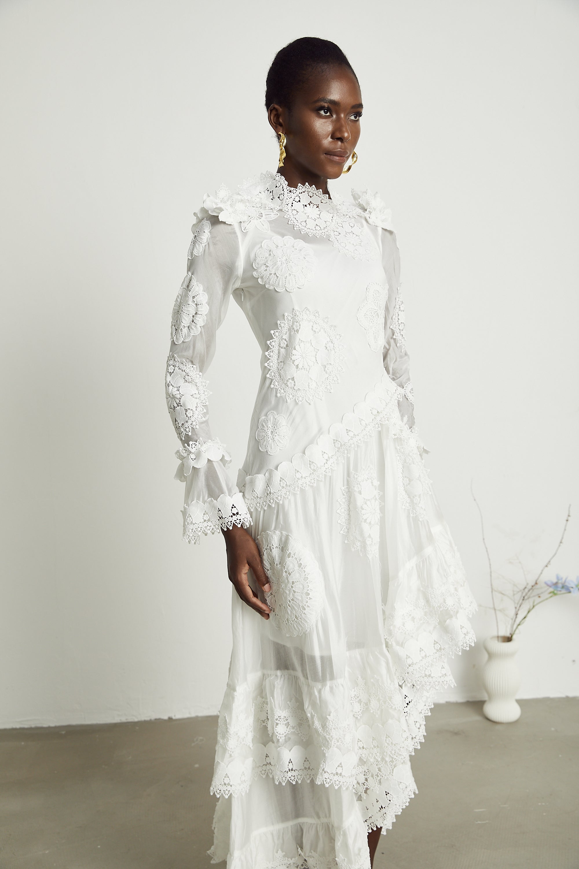 Renée lace floral-embroidered semi-sheer midi dress (US Only)