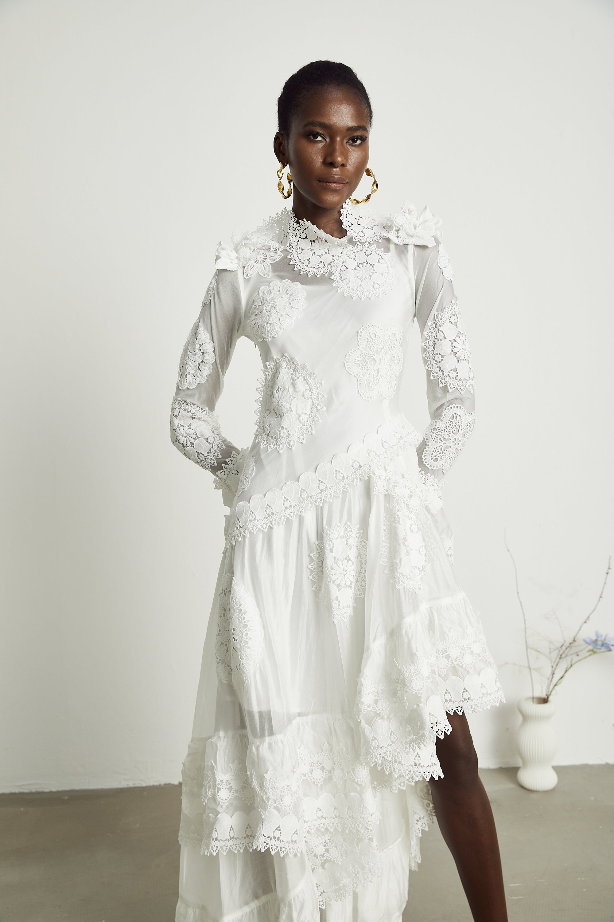 Renée lace floral-embroidered semi-sheer midi dress (US Only)