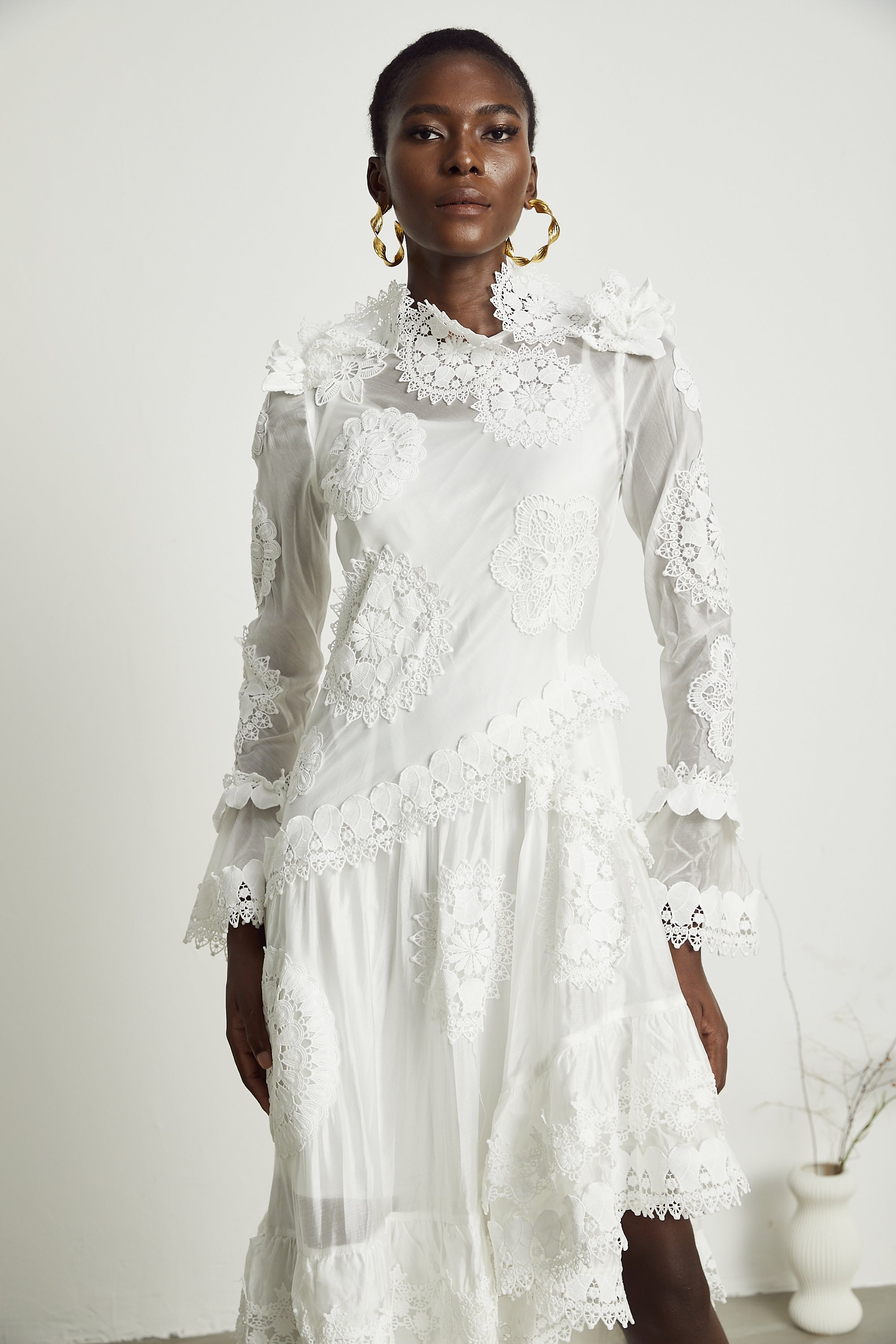 Renée lace floral-embroidered semi-sheer midi dress (US Only)