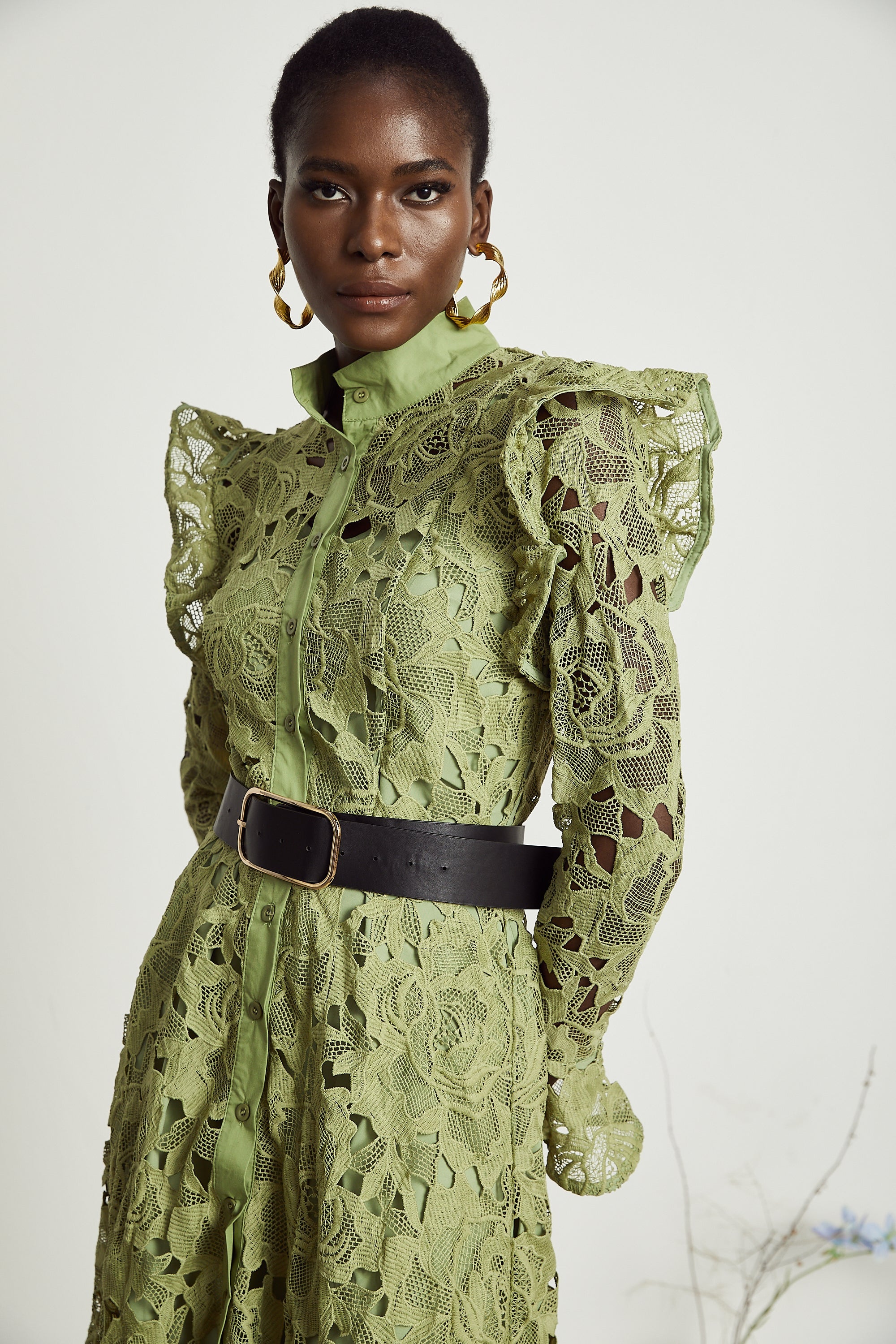 Noémie floral-embroidered midi dress in Green (US Only)