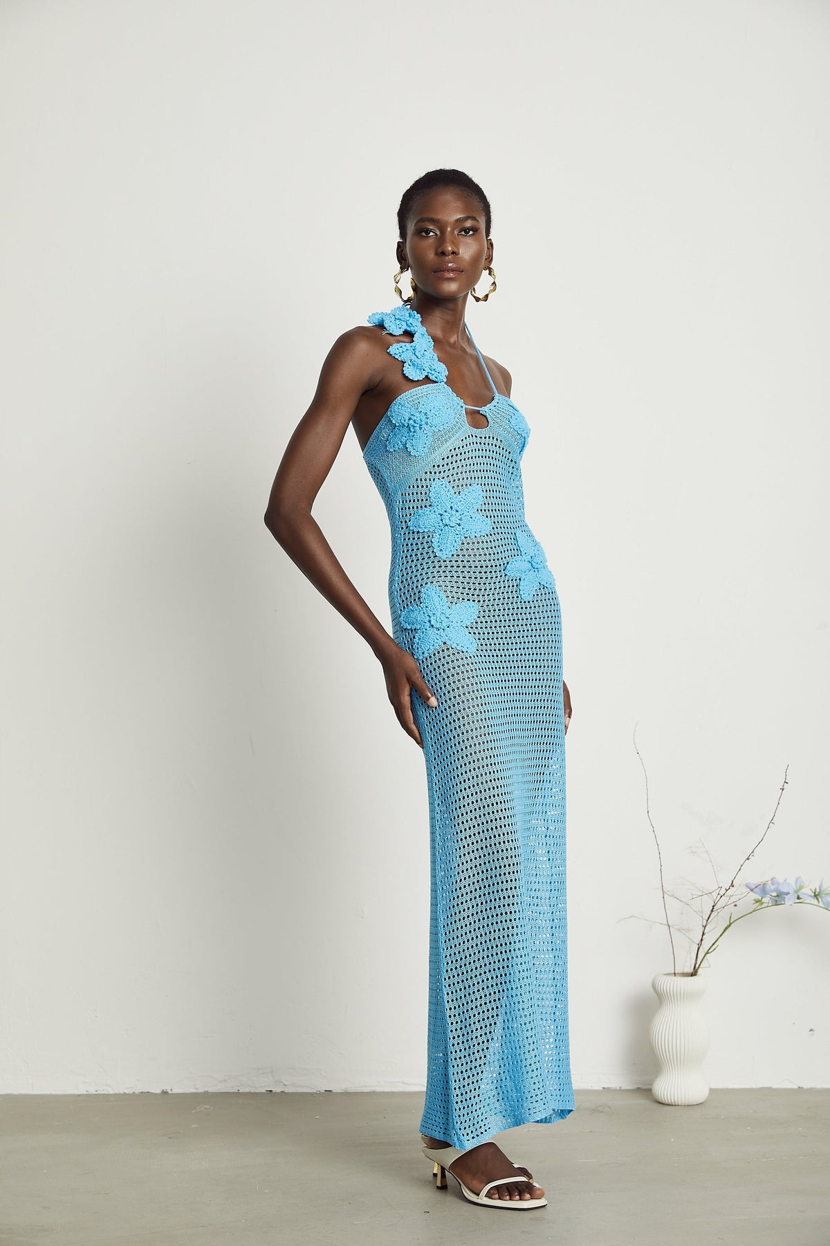 Diane crochet faux-flower embellished maxi dress