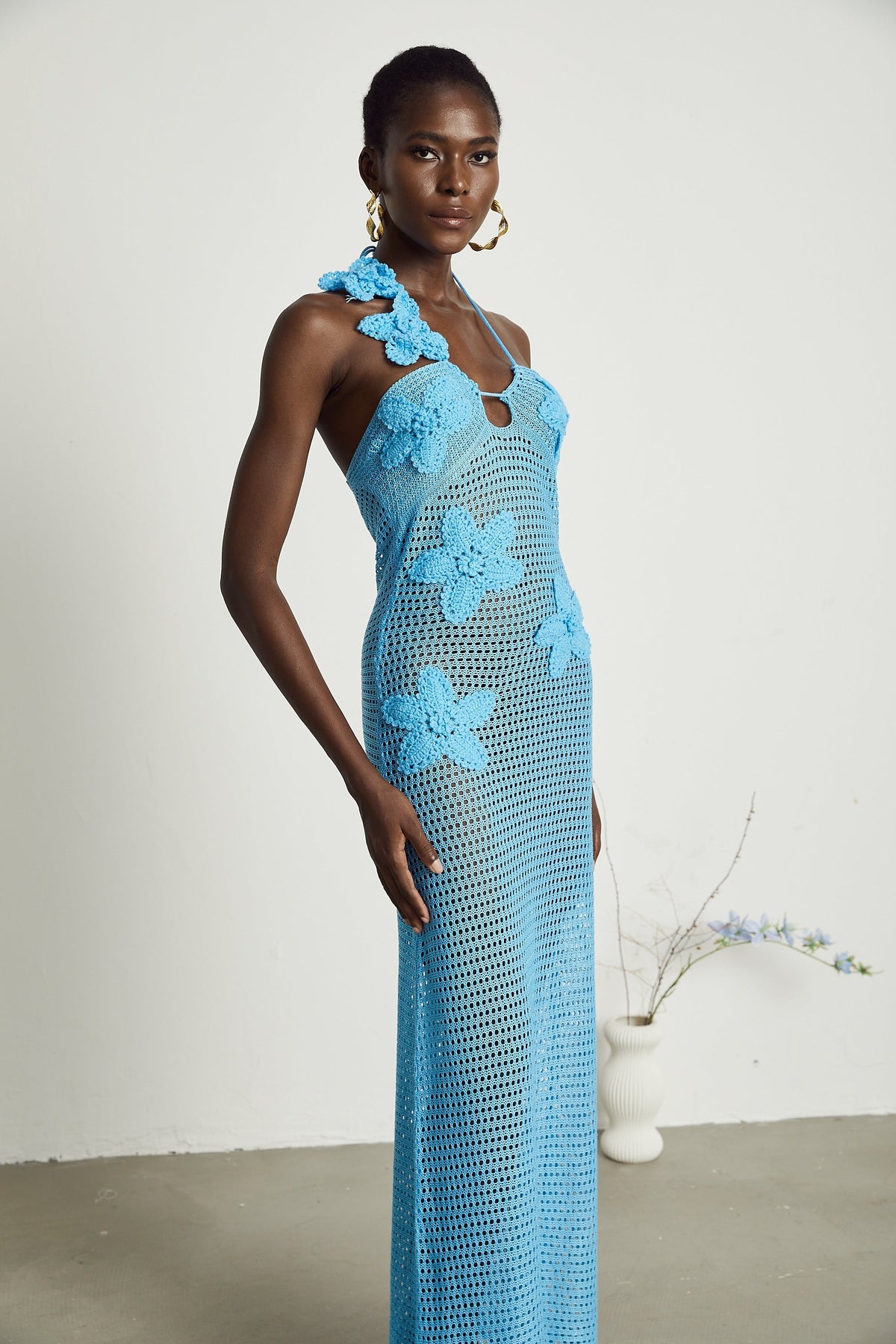 Diane crochet faux-flower embellished maxi dress