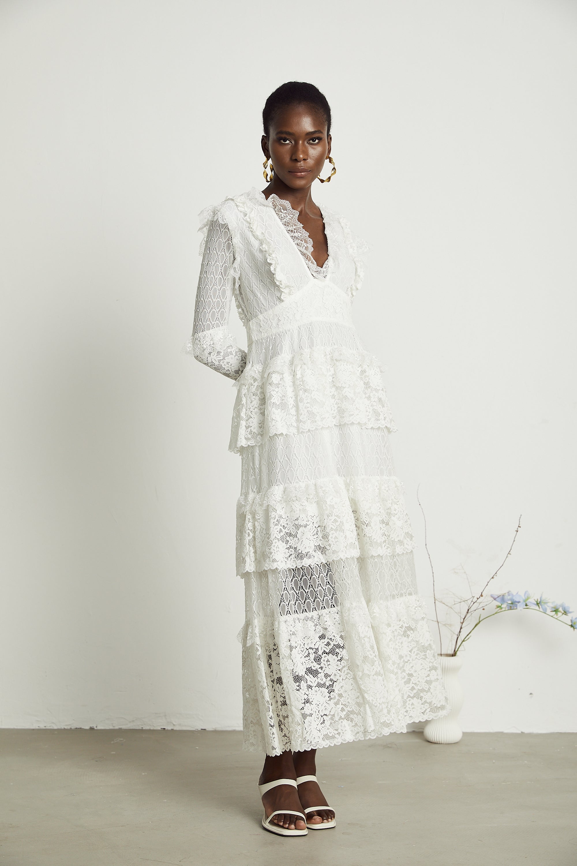 Aimée layered cut-out lace embroidered midi dress (Final Sale-US Only)