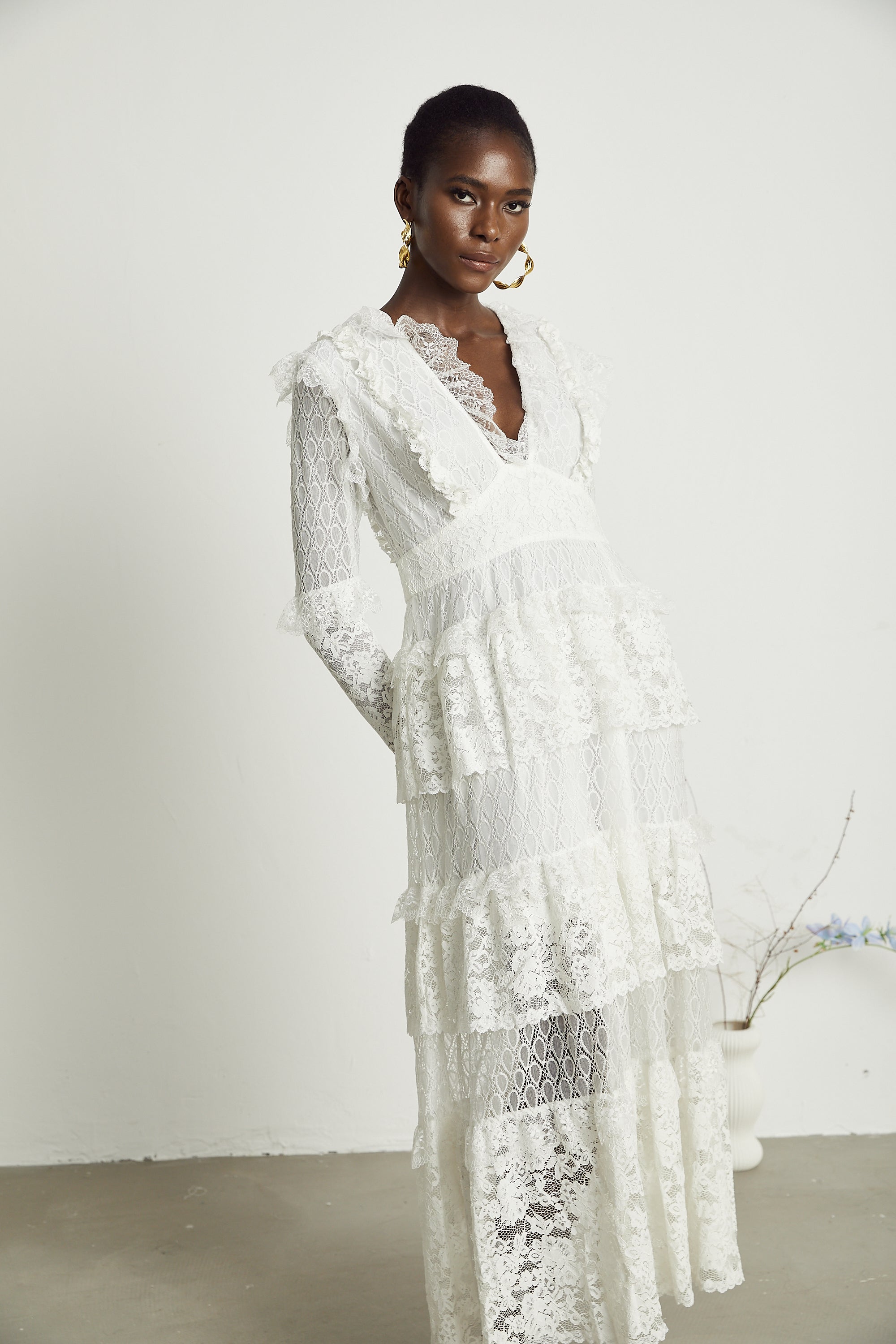 Aimée layered cut-out lace embroidered midi dress