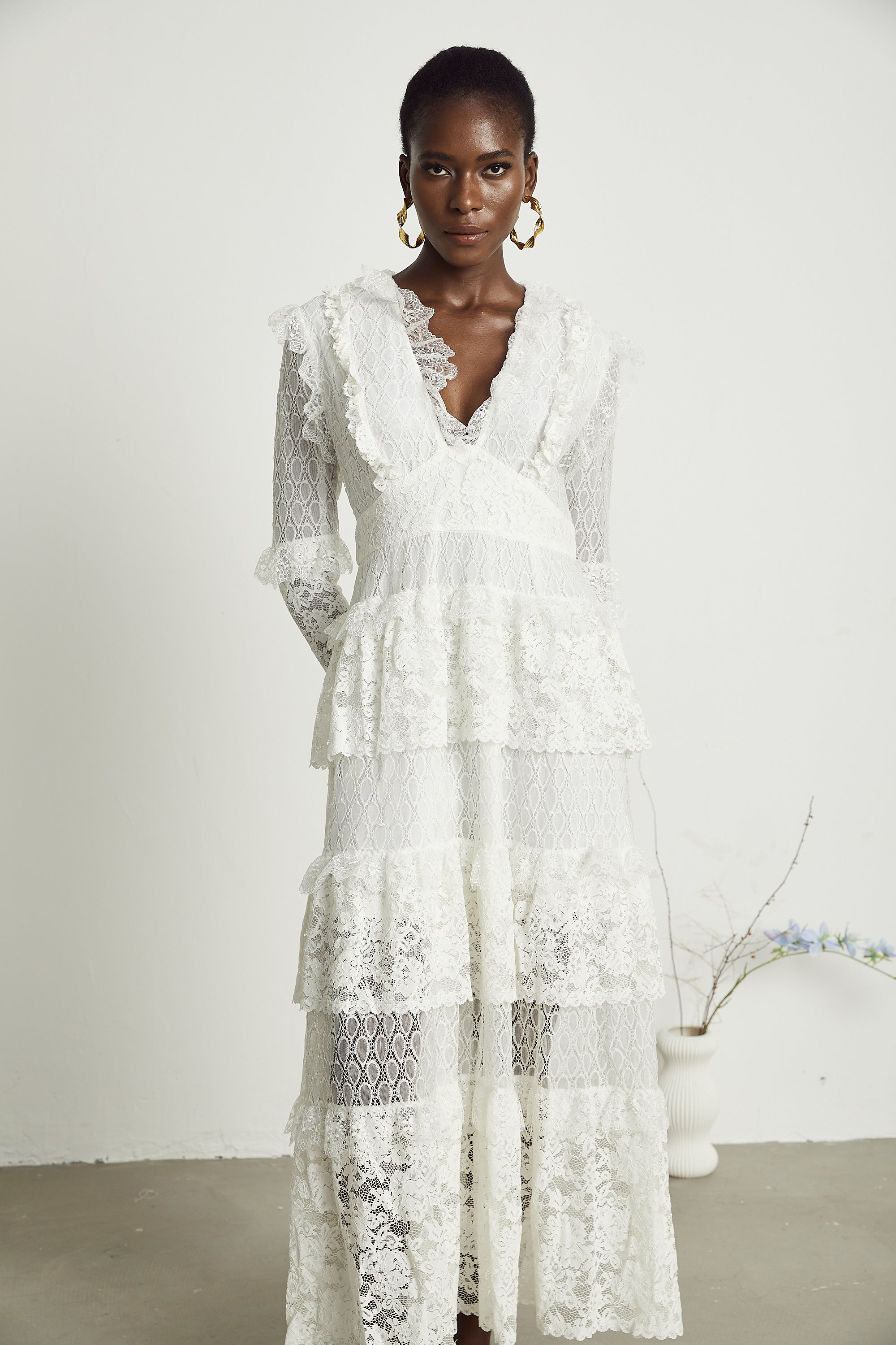 Aimée layered cut-out lace embroidered midi dress (Final Sale-US Only)