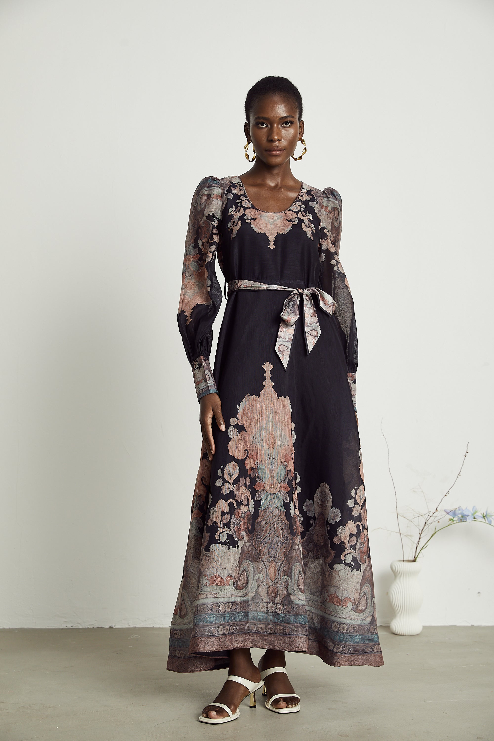 Philippine pattern-print color-block midi dress (US Only)