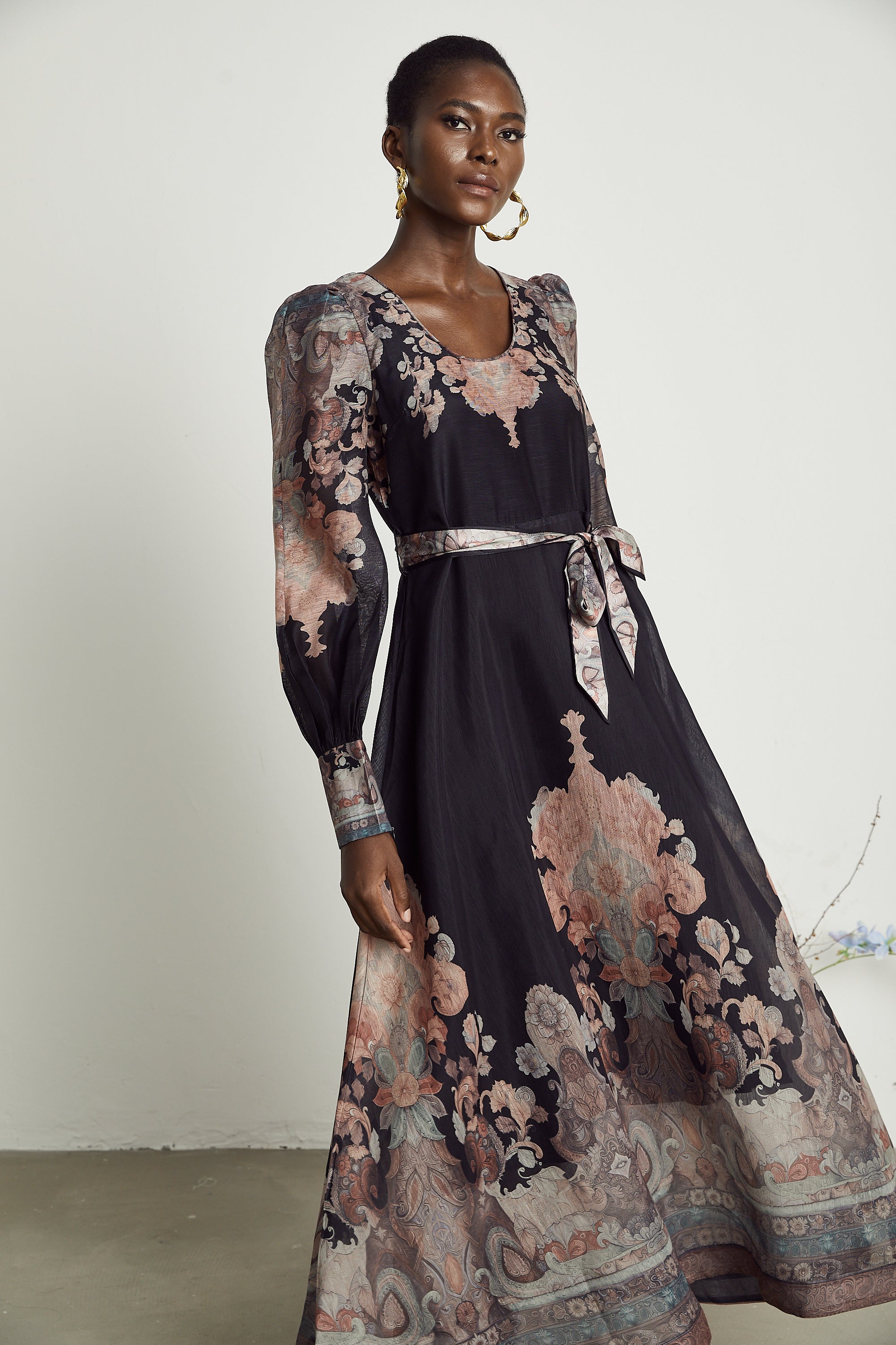 Philippine pattern-print color-block midi dress (US Only)