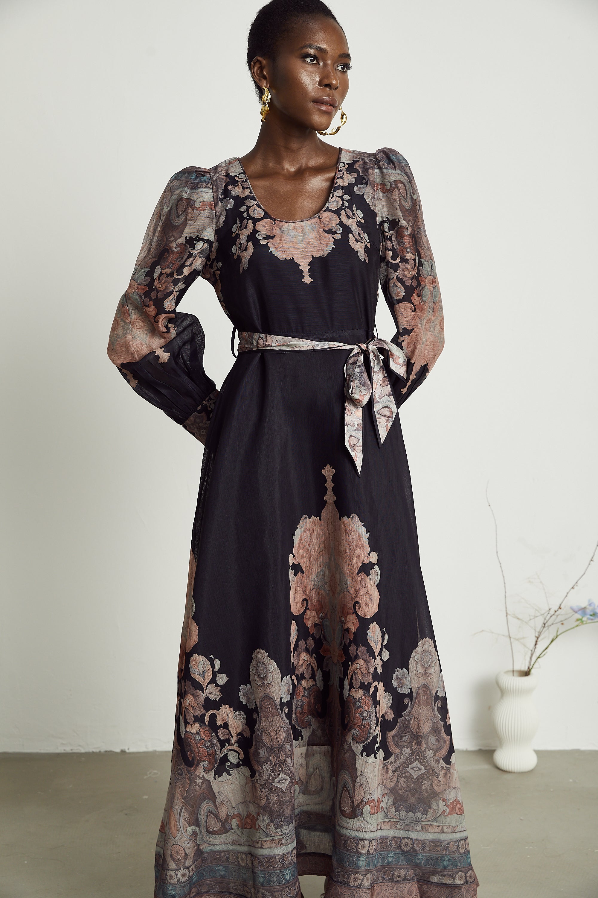 Philippine pattern-print color-block midi dress (US Only)
