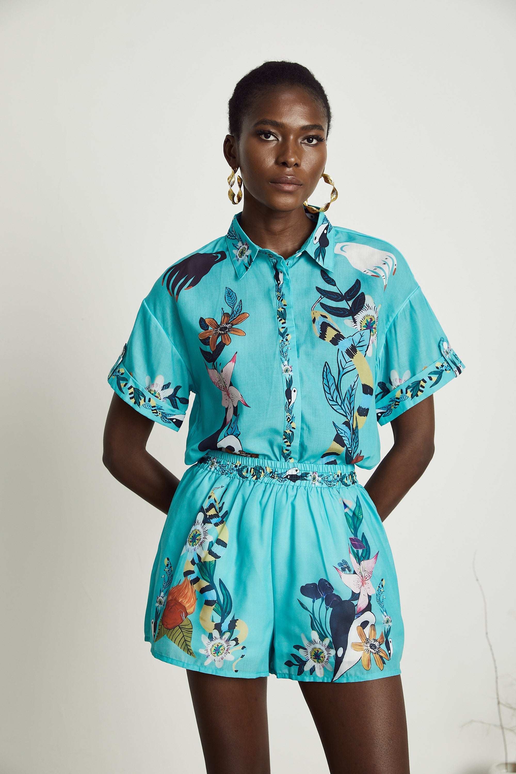 Victoire floral-print shirt & shorts matching set (US Only)
