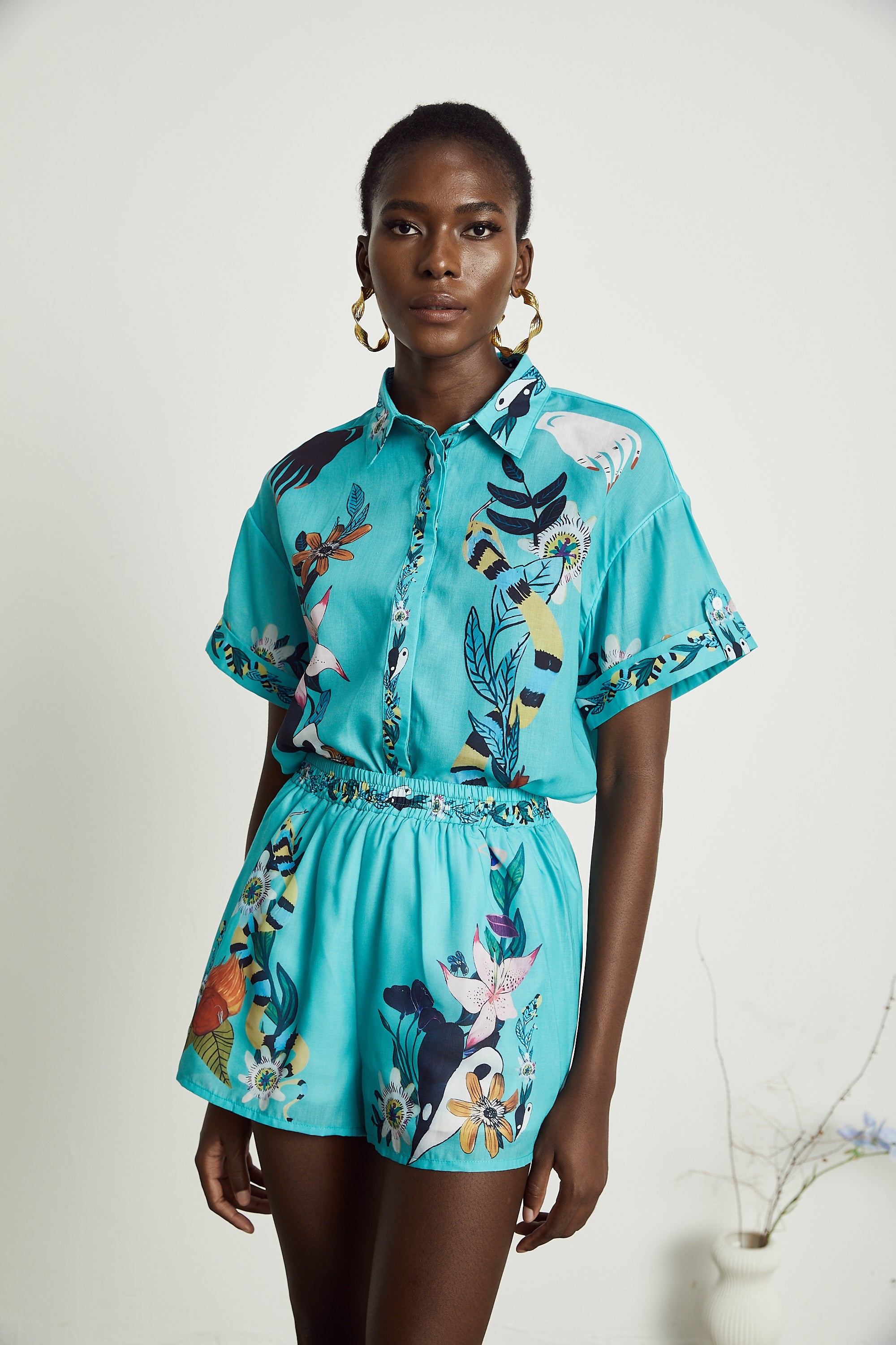 Victoire floral-print shirt & shorts matching set (US Only)